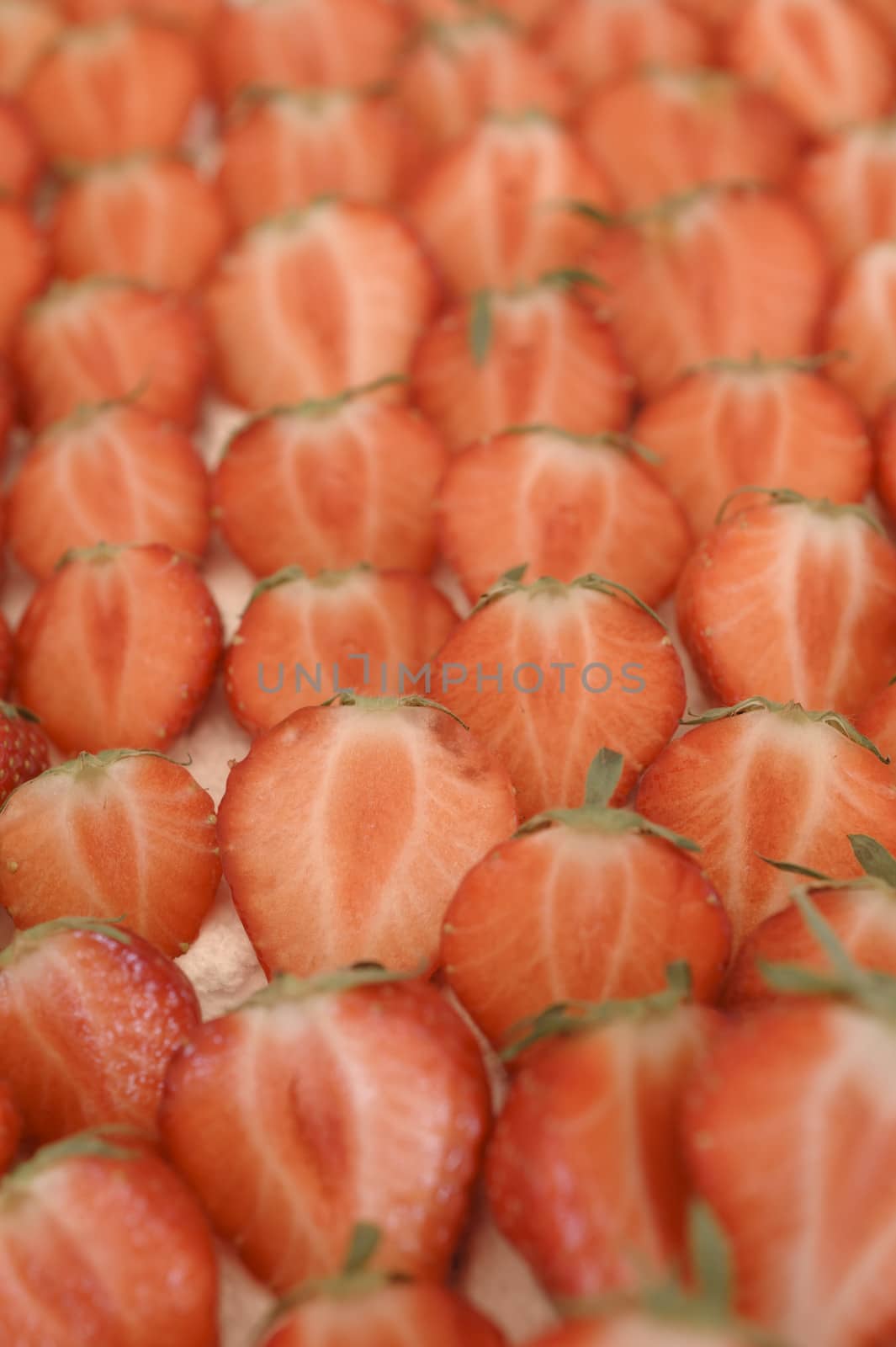 Cut Strawberry arrangement in rows for decoration