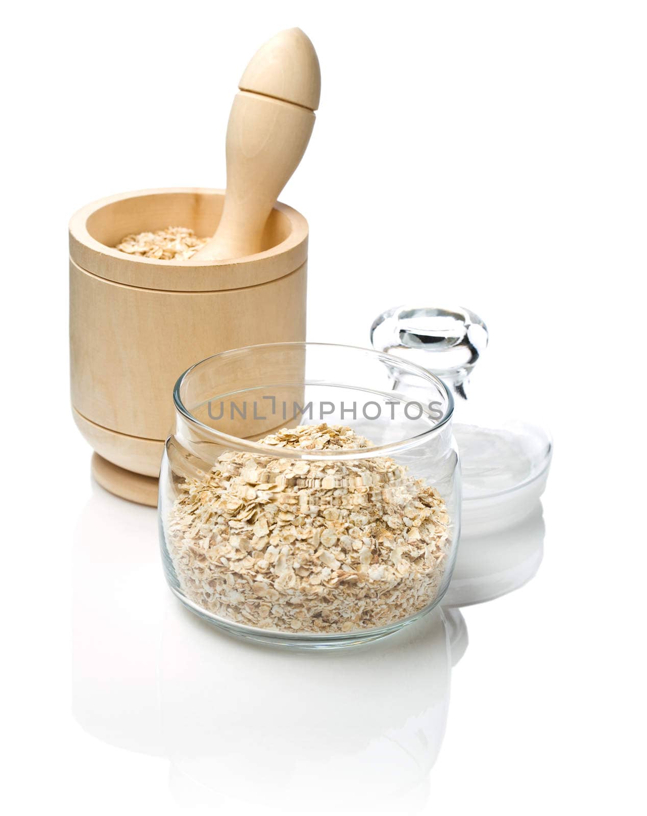 jar and mortar with cereal