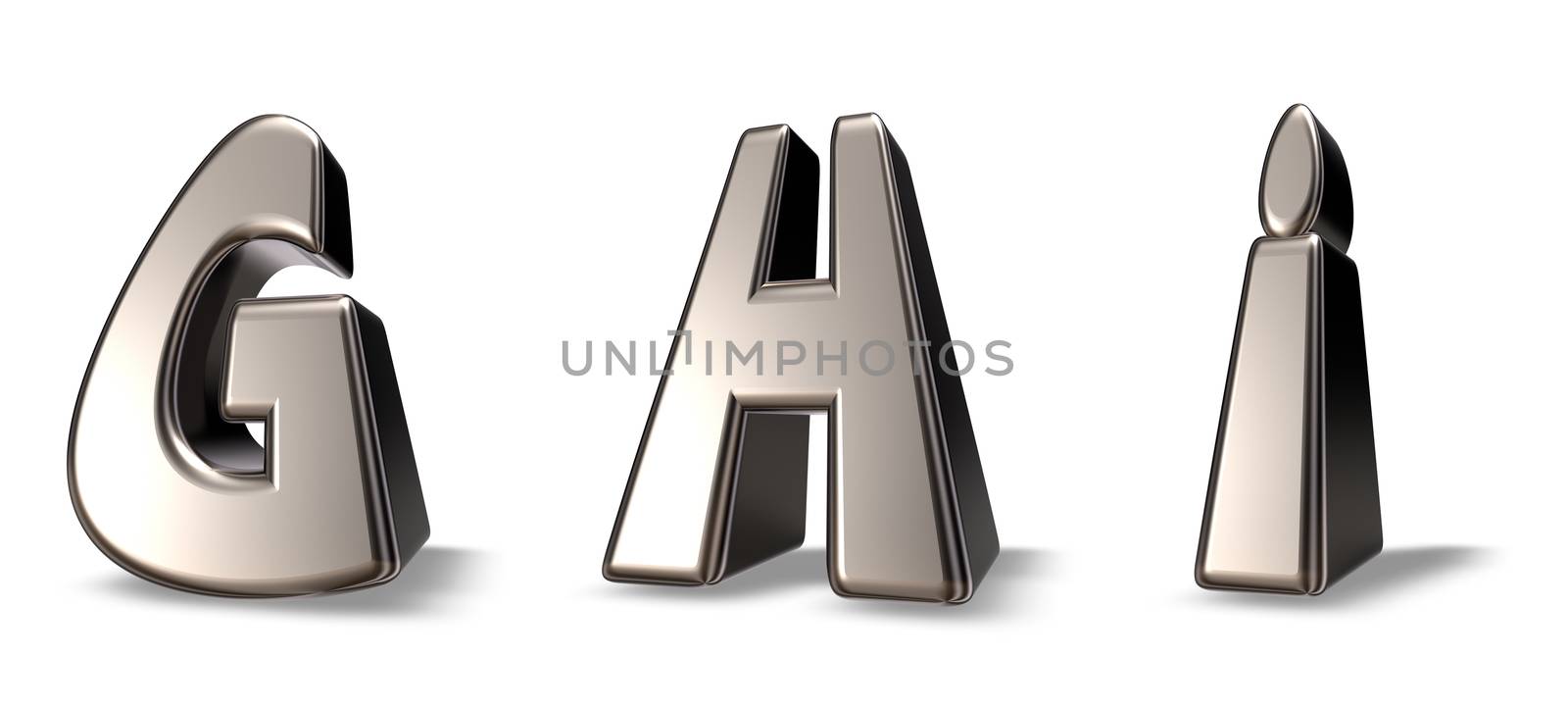 metal letters ghi on white background - 3d illustration
