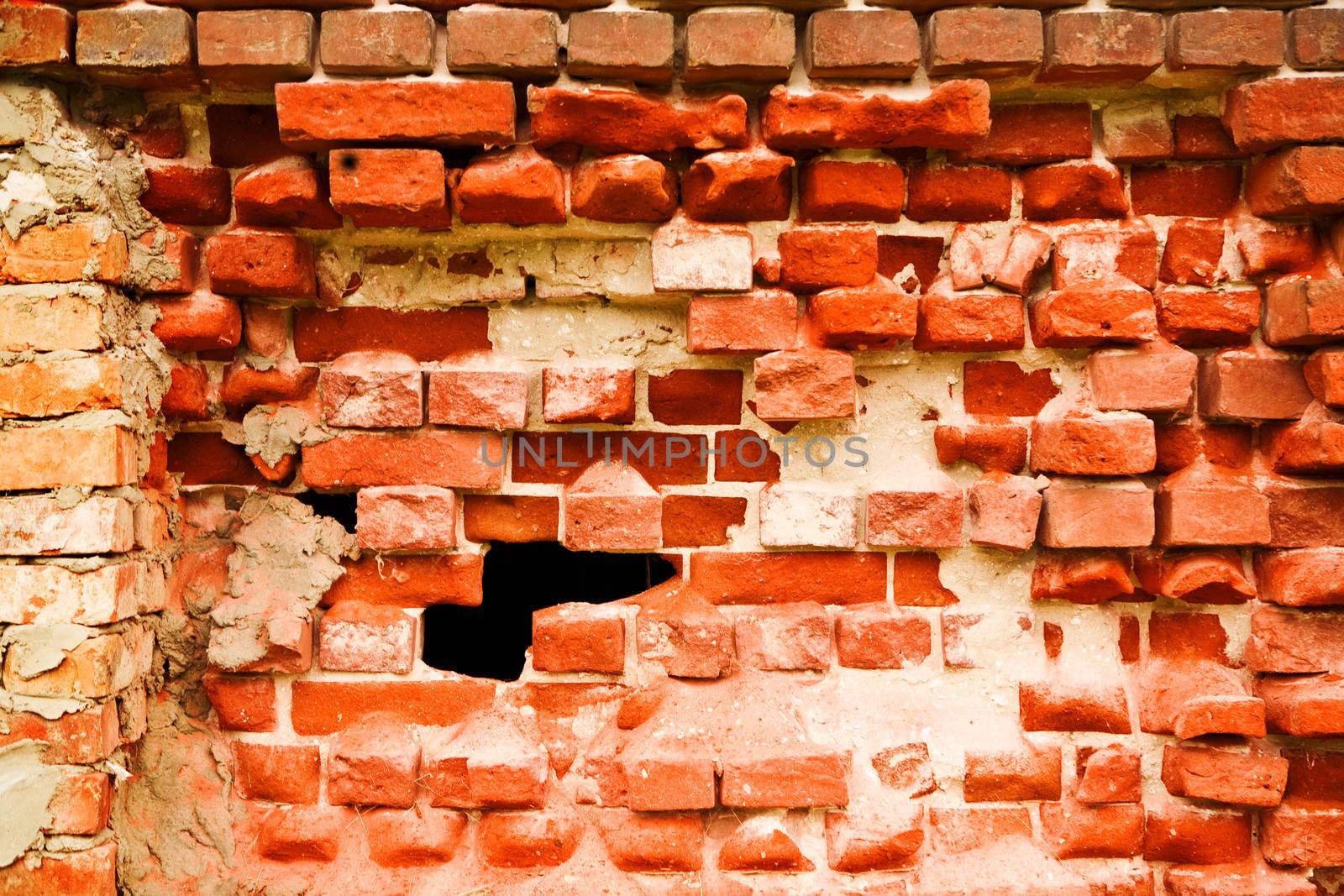 old destroyed brick wall