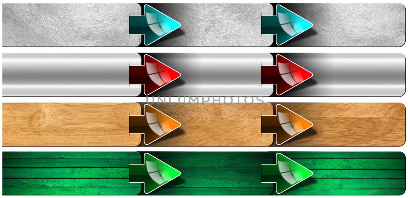 Next step with three rectangular metallic and wooden boxes and arrows