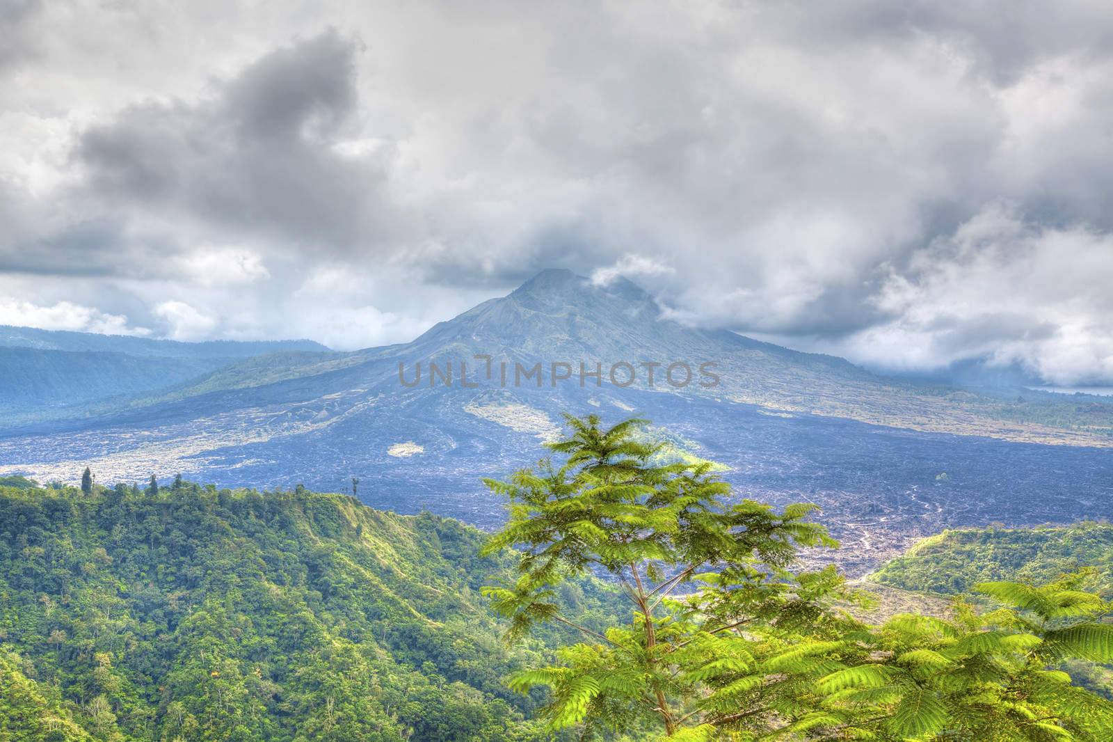 View of the still active Mount Batur in Bali