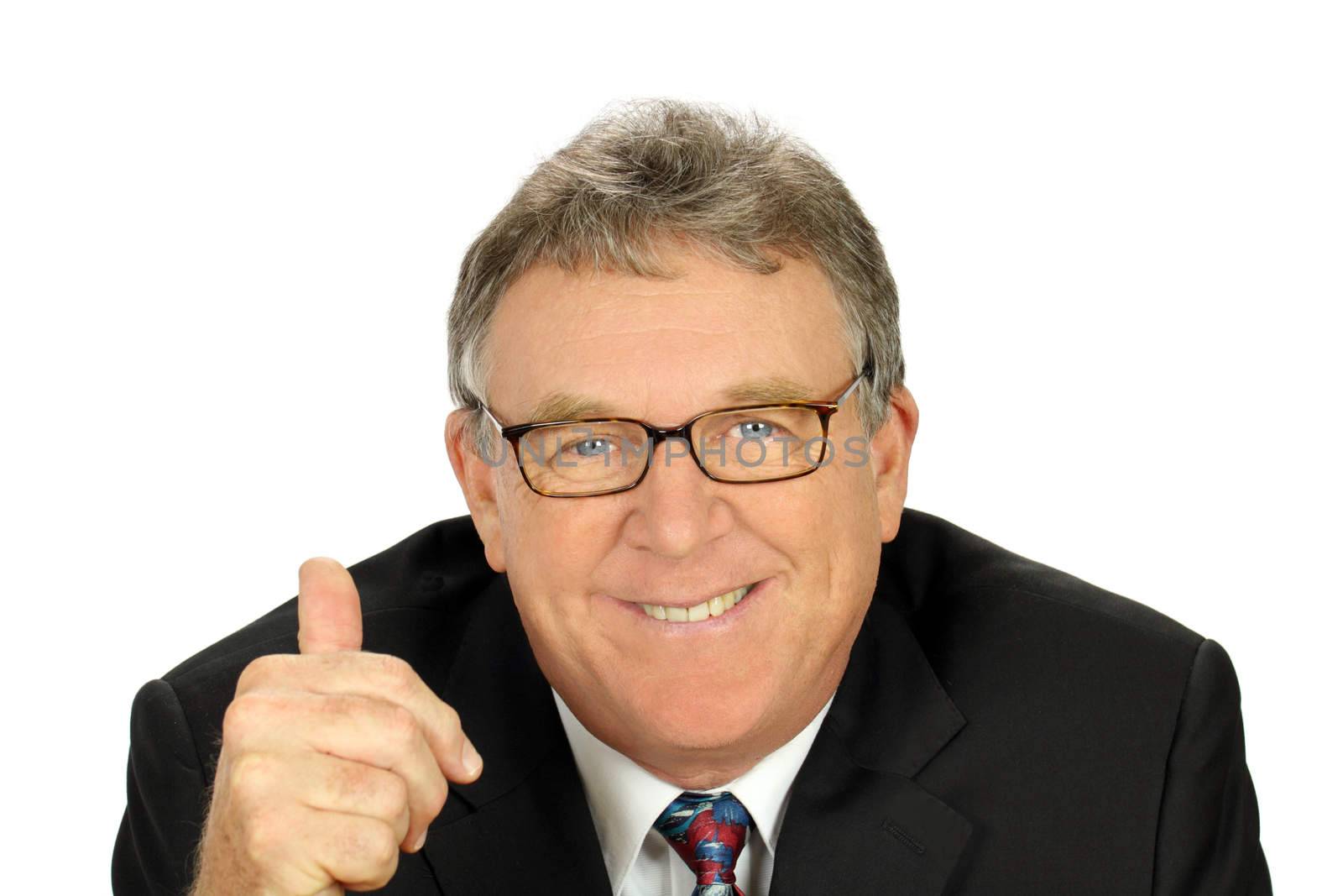 Middle aged businessman gives the thumbs up after clinching deal.