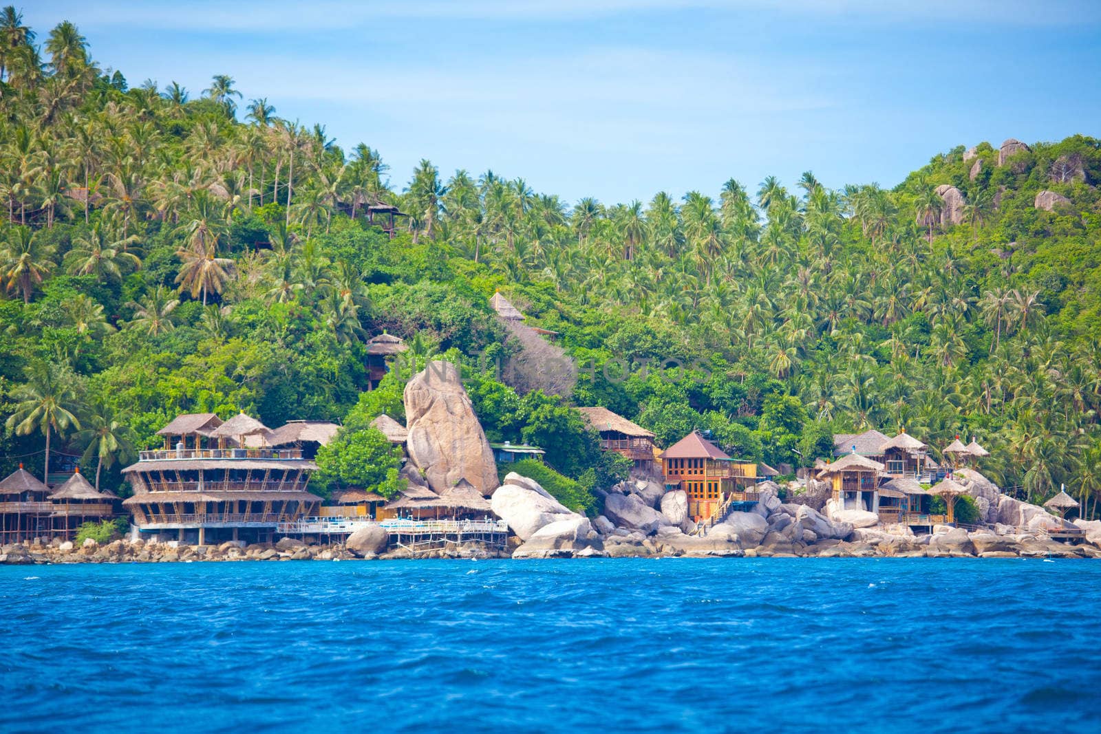 traditional village on the sea with blue sky in Thailand