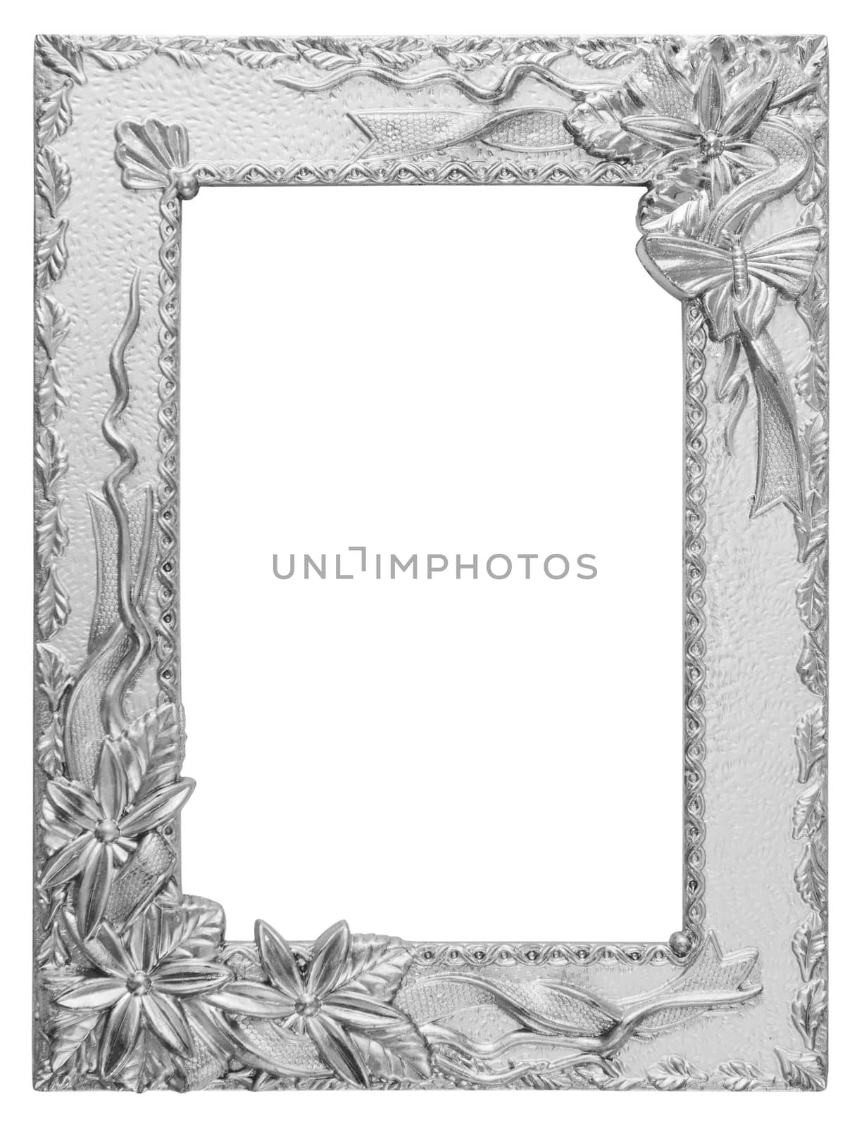 antique love silver frame isolated on white