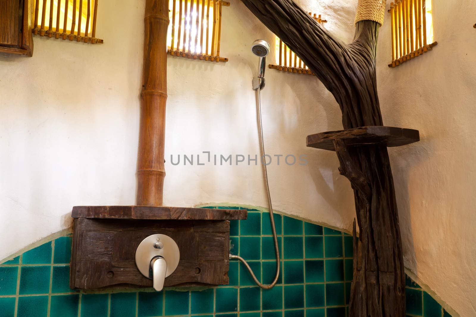 Vintage Bathroom and wood on white and green wall