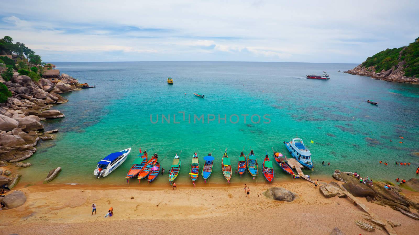 Aerial view of tourists snorkeling in the ocean