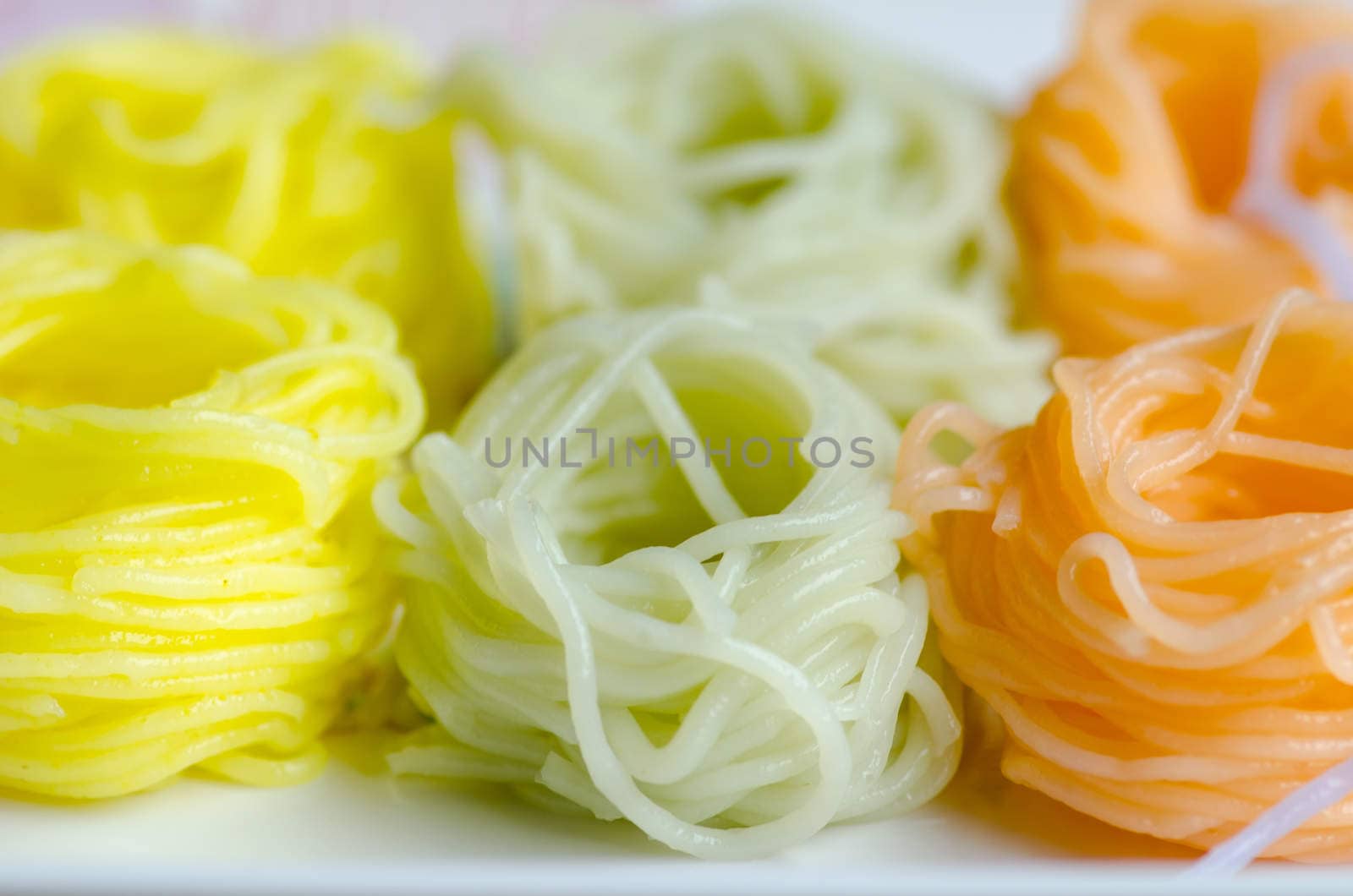 colorful of Thai vermicelli eaten with curry 