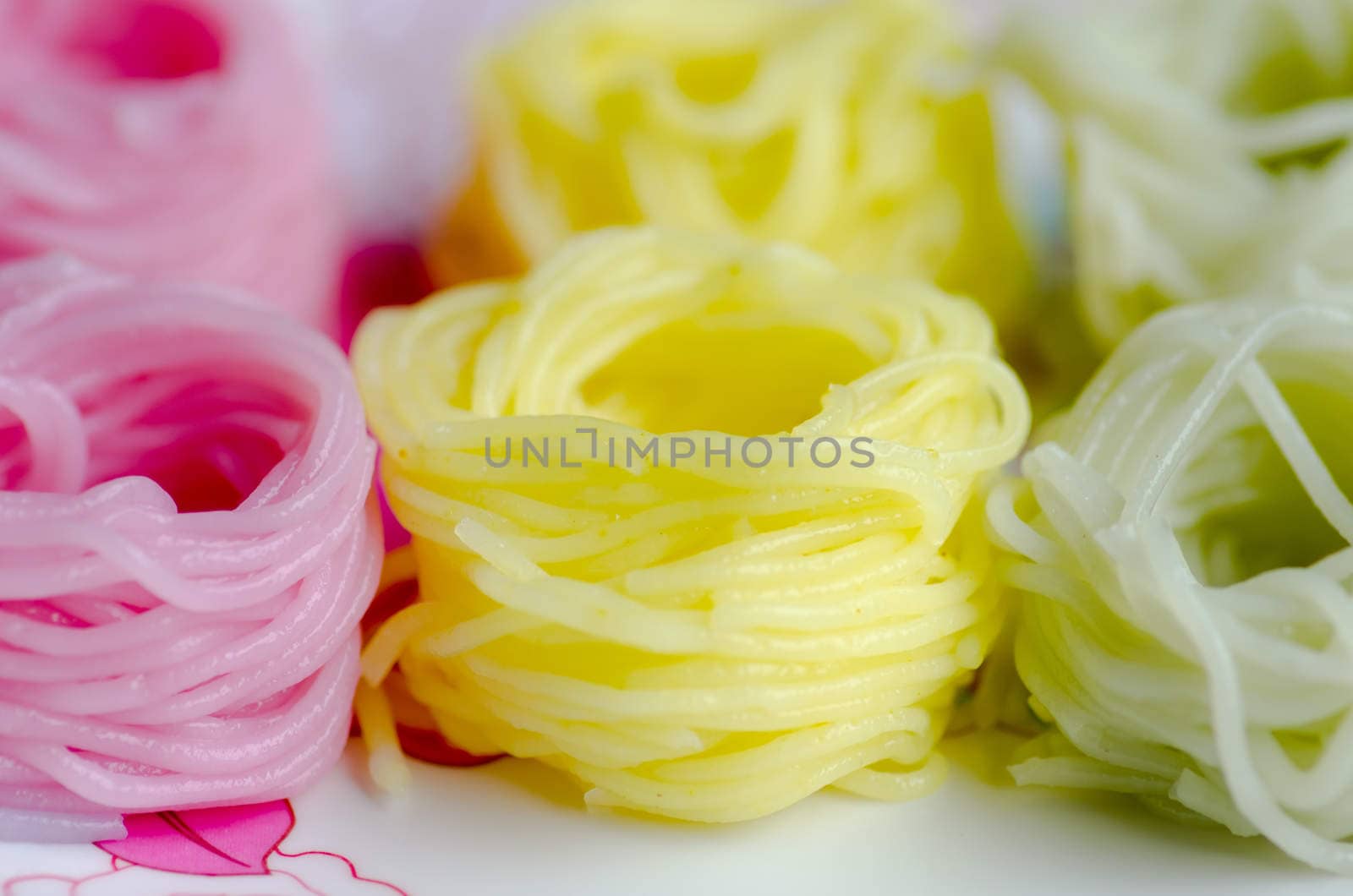 colorful of Thai vermicelli eaten with curry 