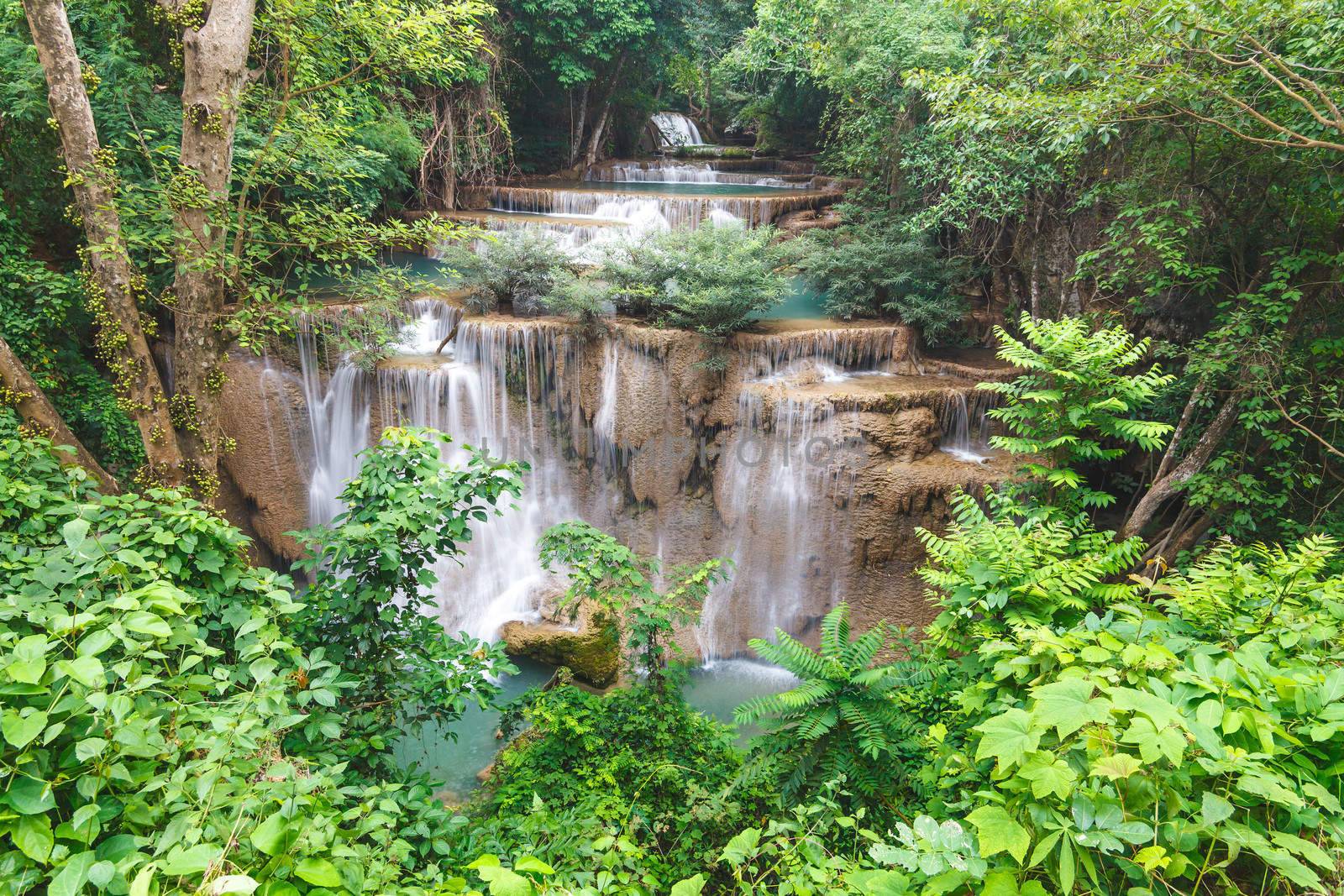 Beautiful Waterfall in Srinakarin Dam National Park , Kanchanaburi Province , Thailand