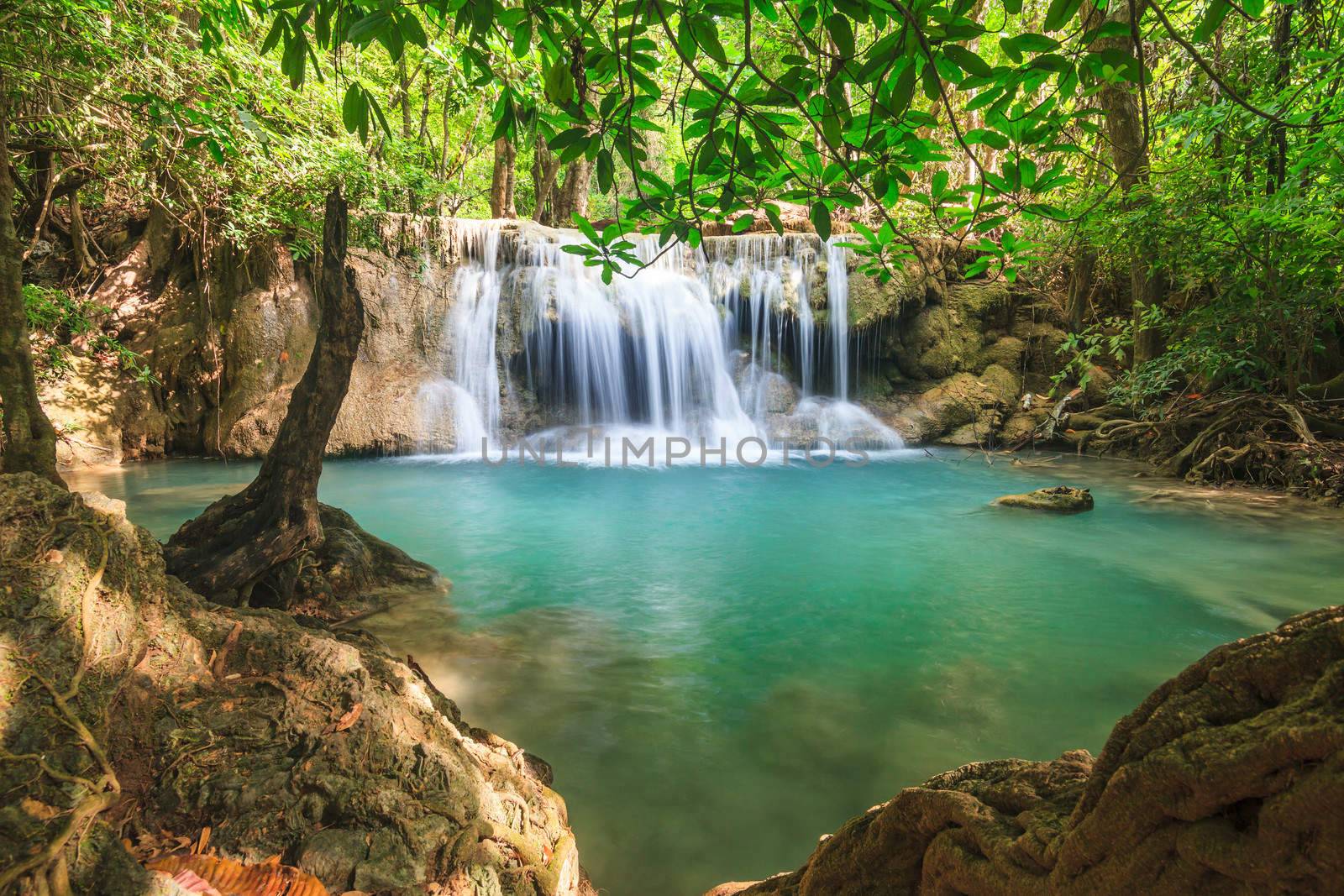 Beautiful Waterfall in Srinakarin Dam National Park , Kanchanaburi Province , Thailand