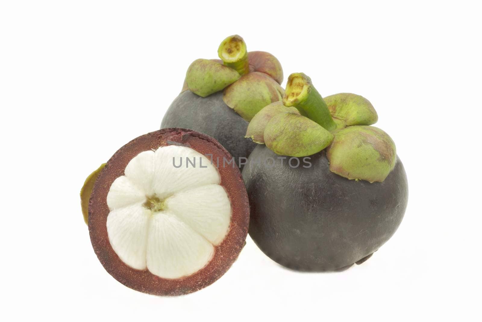 Fresh mangosteen isolated on white background.  by ngungfoto