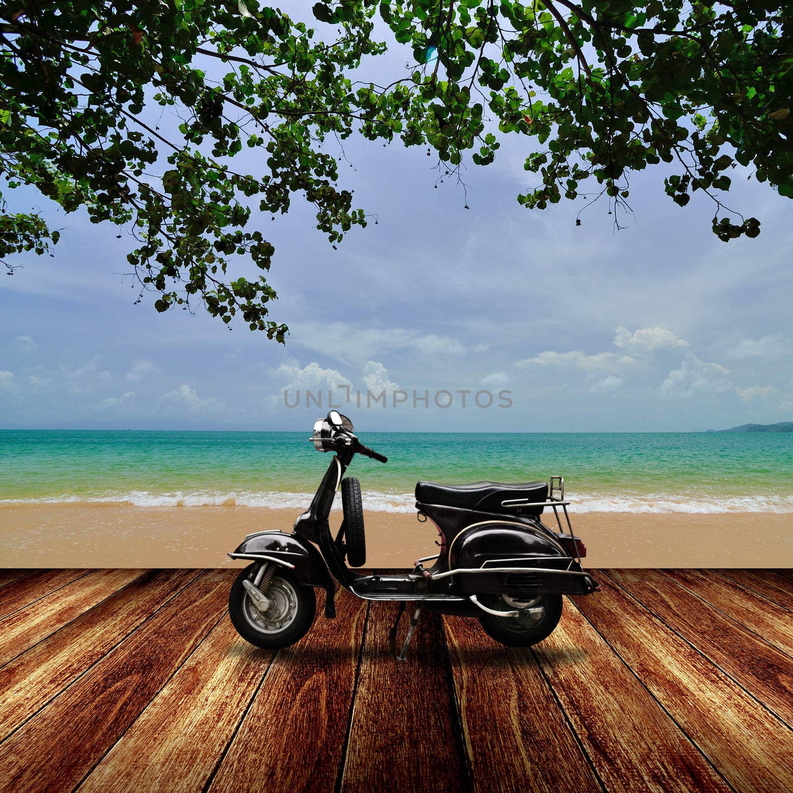 Scooter on the beach, Travel in summer time concept
