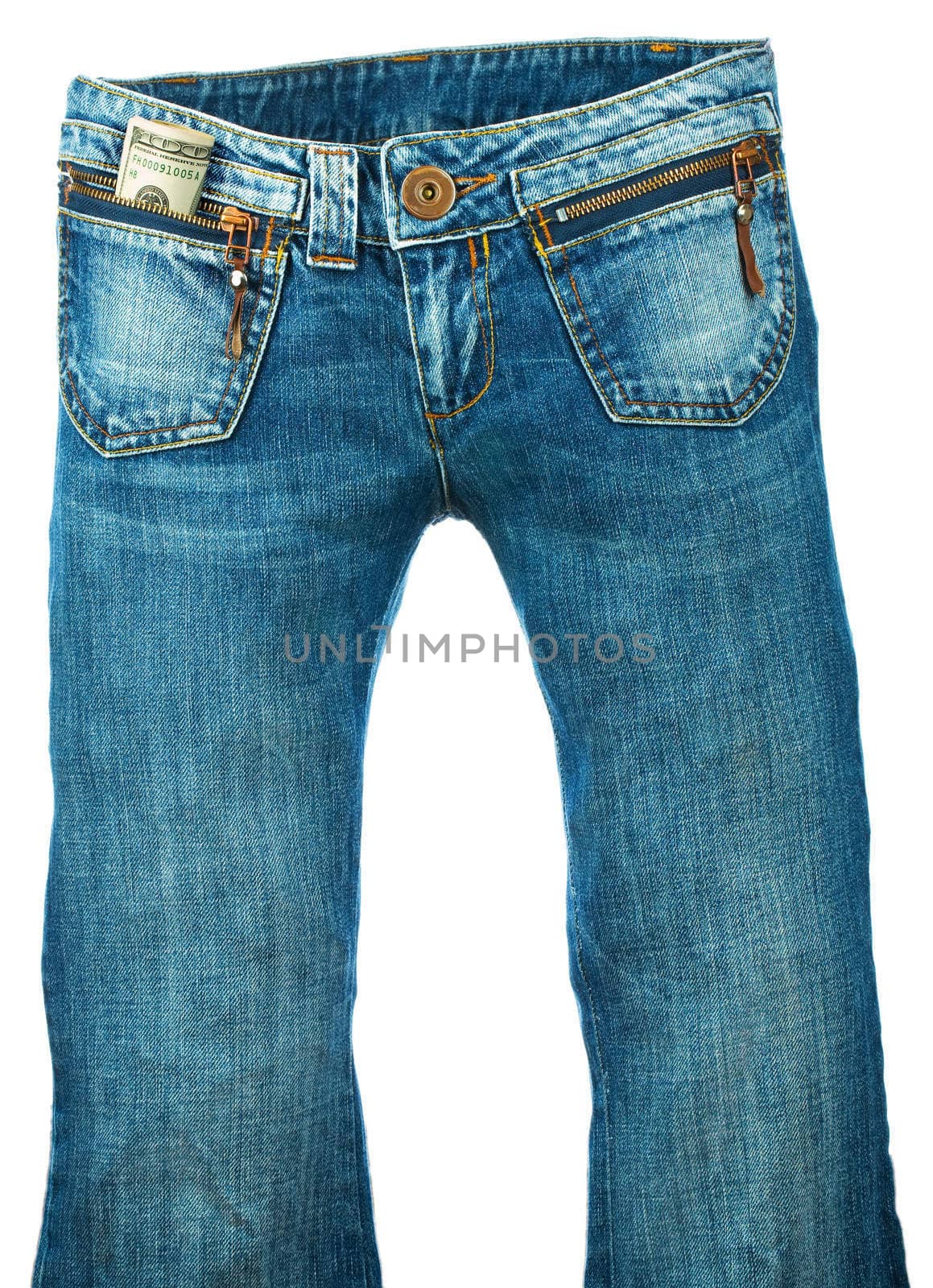 jeans with dollars isolated