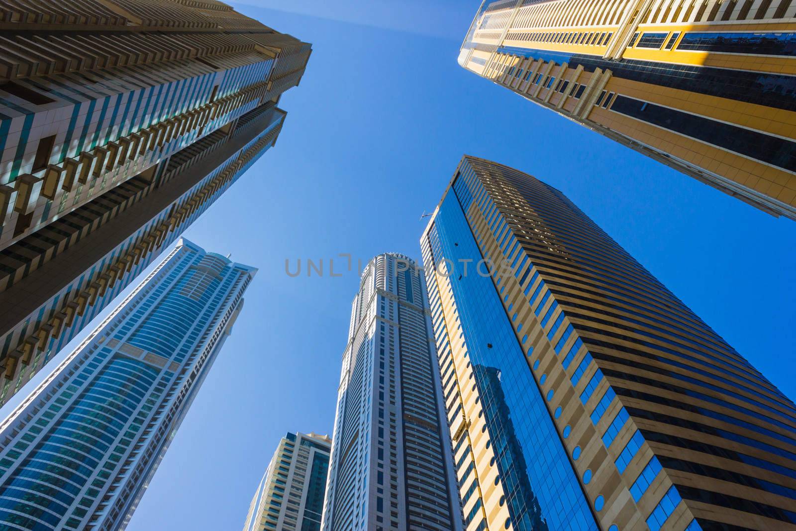 DUBAI, UAE - NOVEMBER 13: High rise buildings and streets nov 13. 2012  in Dubai, UAE. Dubai was the fastest developing city in the world between 2002 and 2008.