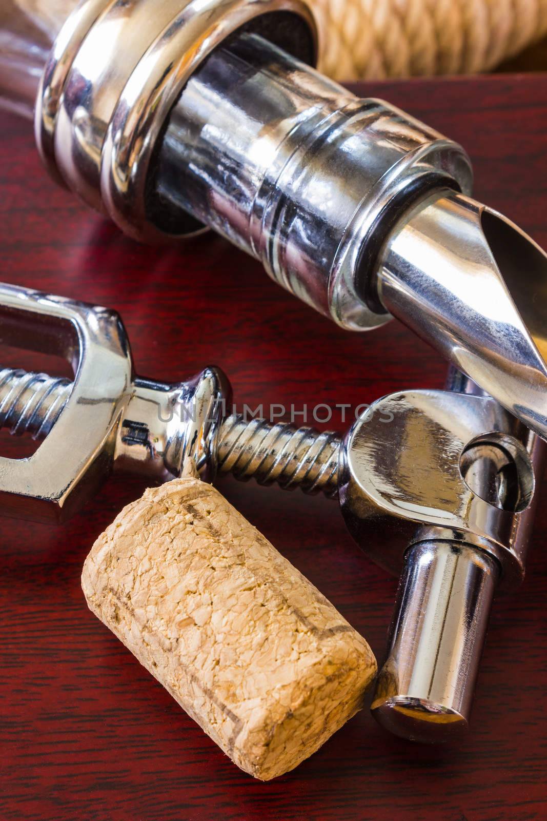 The bottle with corkscrew and wine accessories by oleg_zhukov