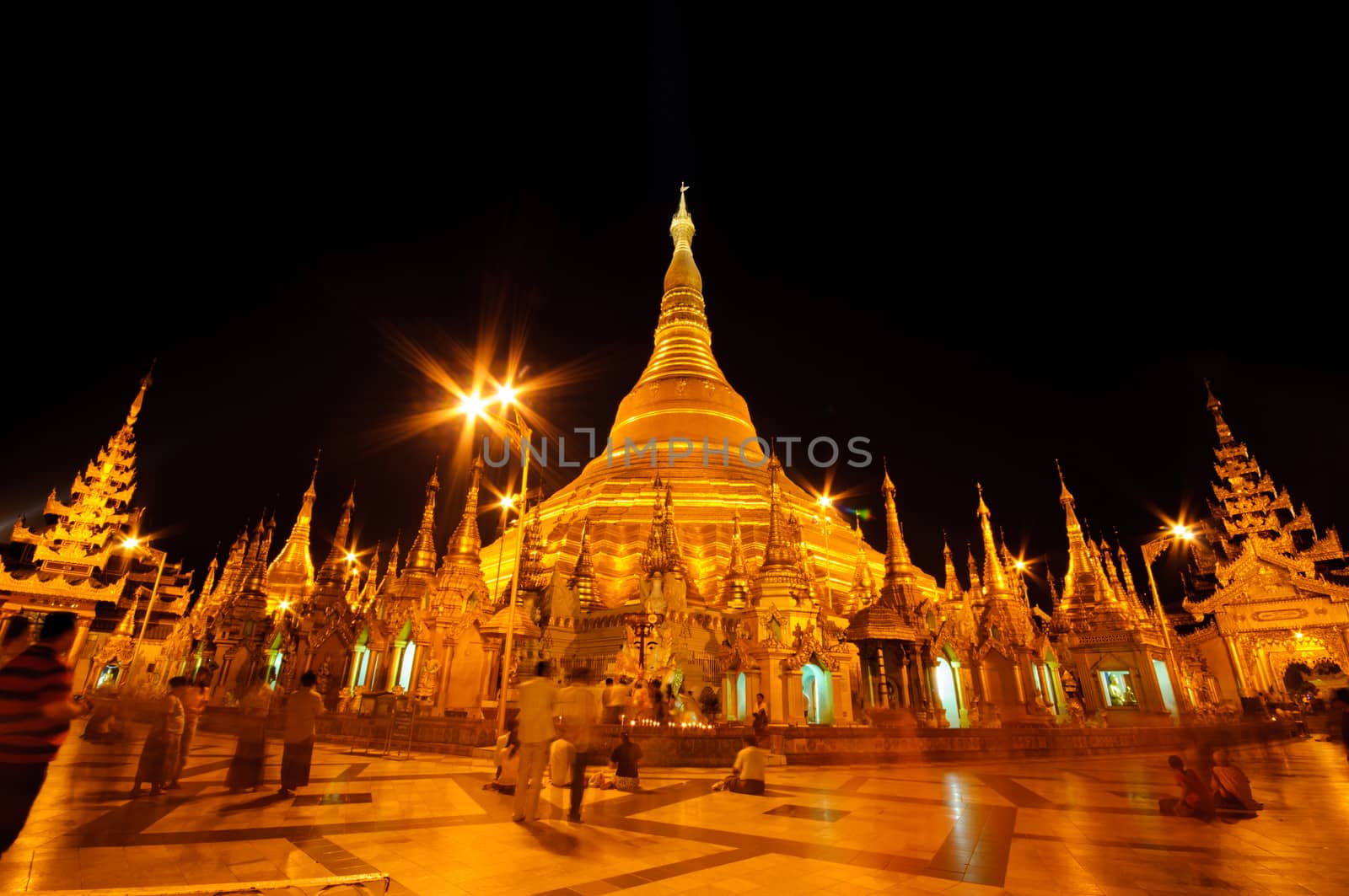 Night of Shwedagon Paya in Yangon, Burma by letoakin