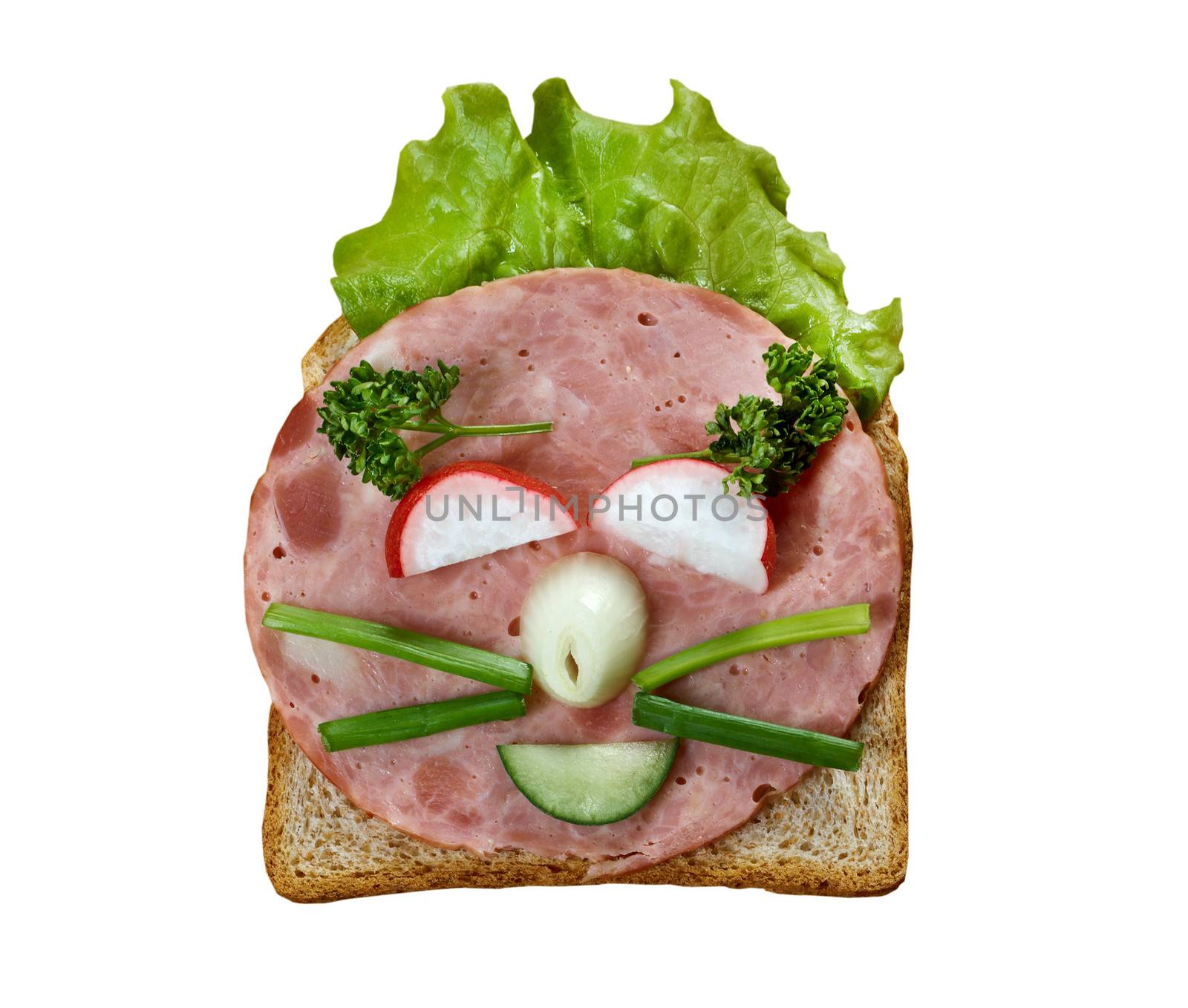 funny sandwich . breakfast for child.isolated