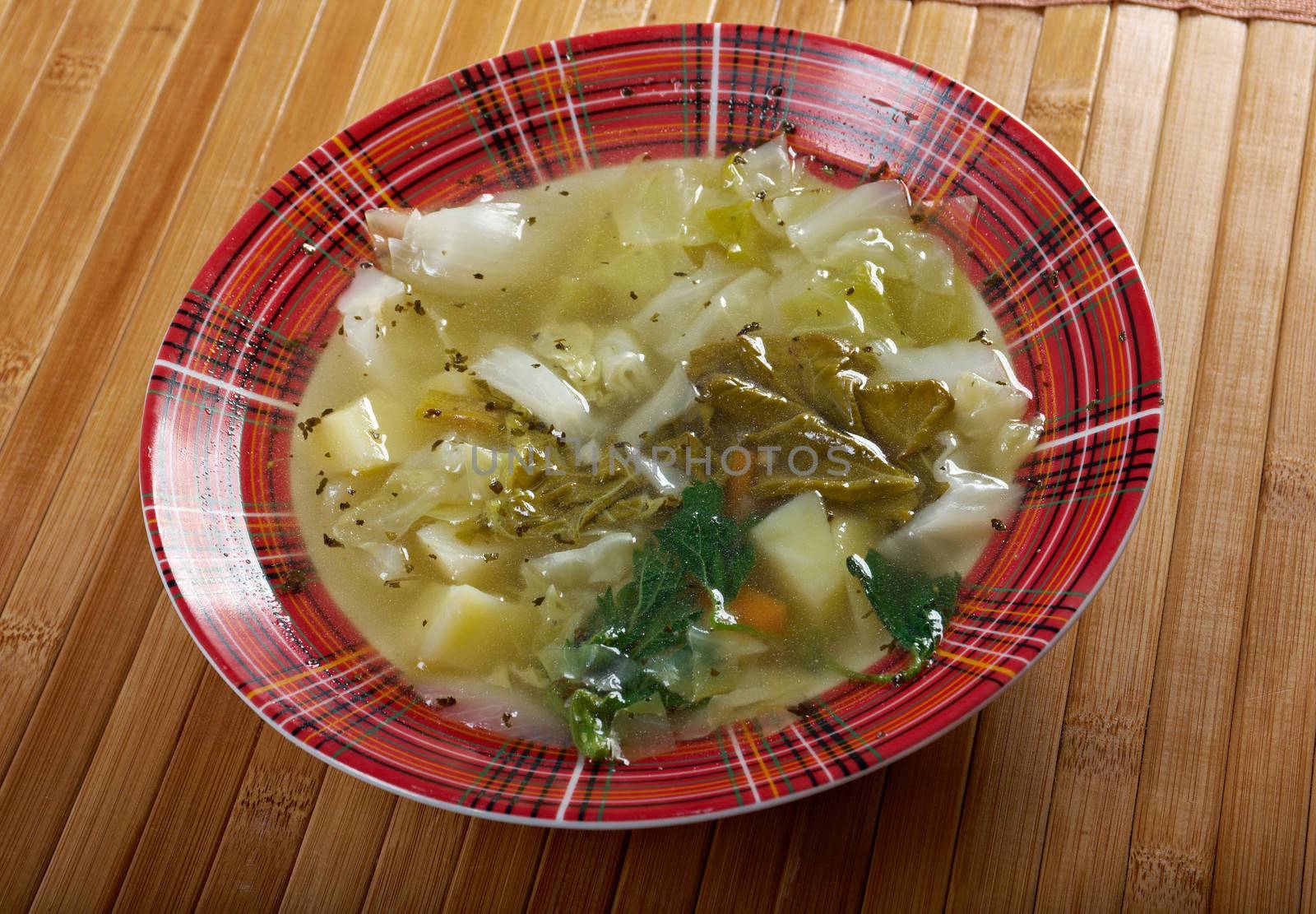  Russian national cabbage soup - Green sorrel   stchi  with nettles and rhubarb