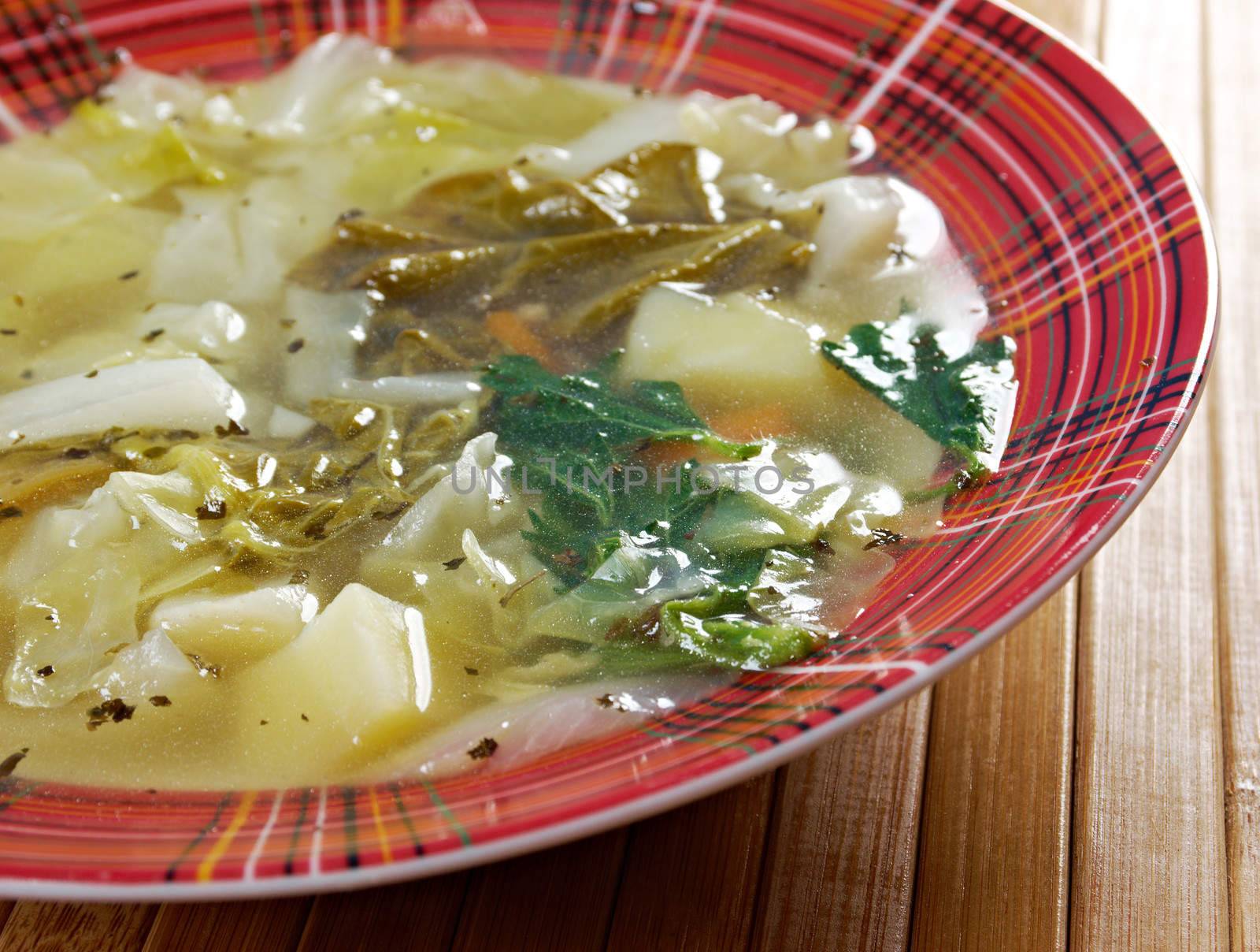  Russian national cabbage soup - Green sorrel   stchi  with nettles and rhubarb