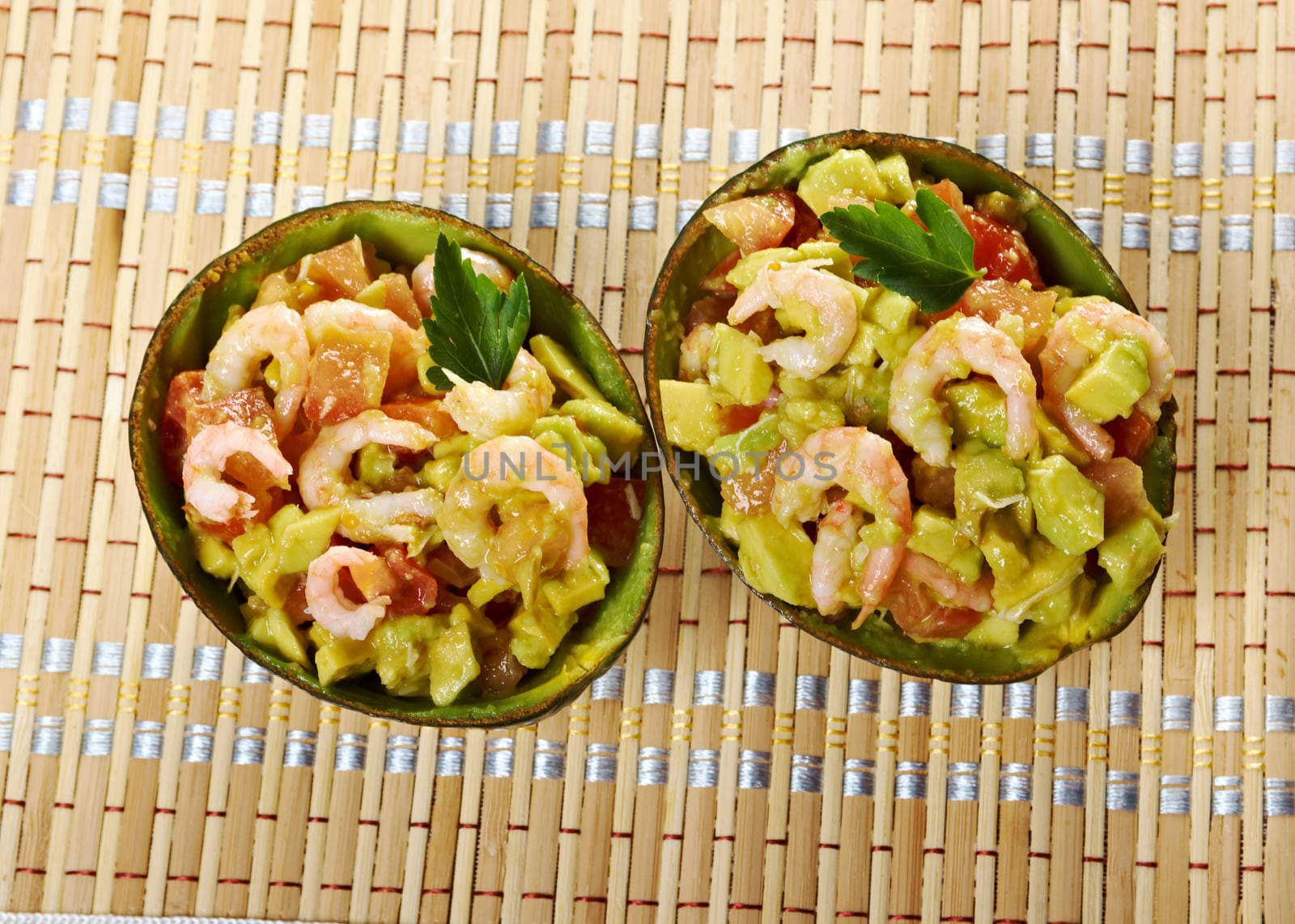 Avocado and Shrimps Salad.closeup