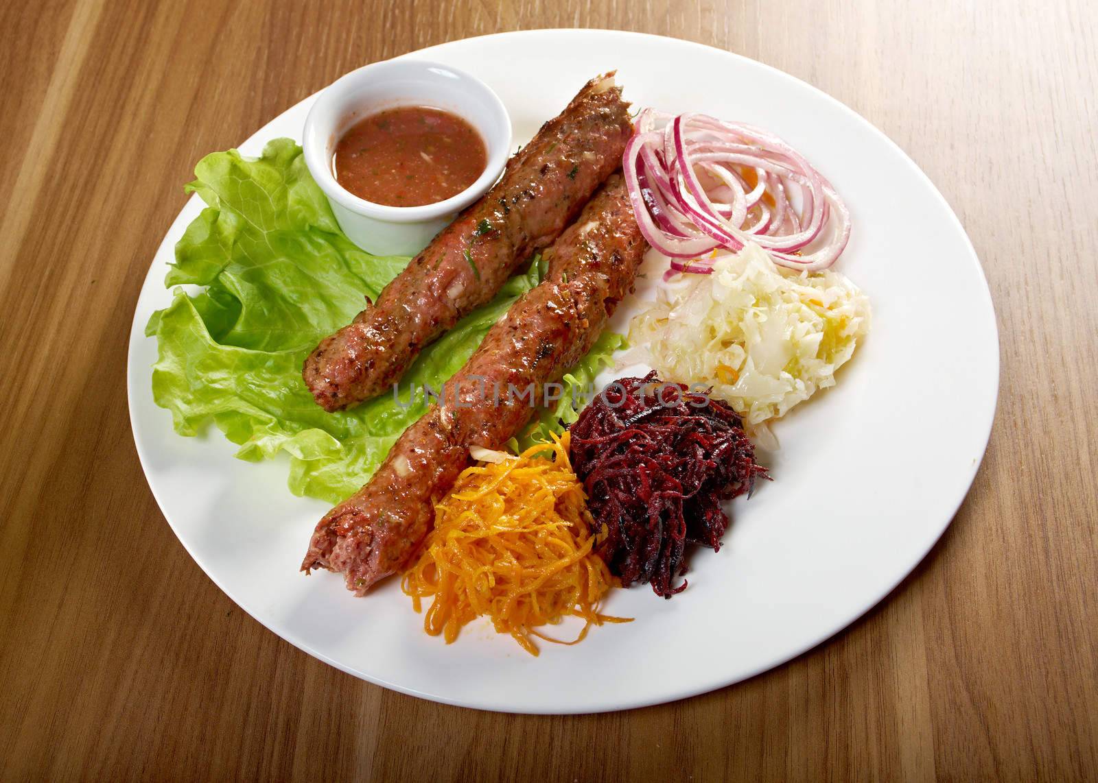 caucasian Luleh kebab with  vegetable