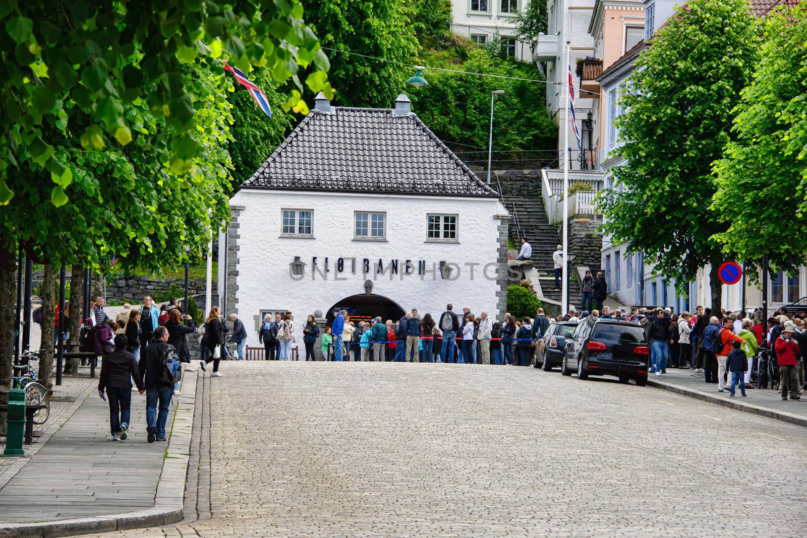 The station of the funicular "Fløybanen" Bergen, Norway