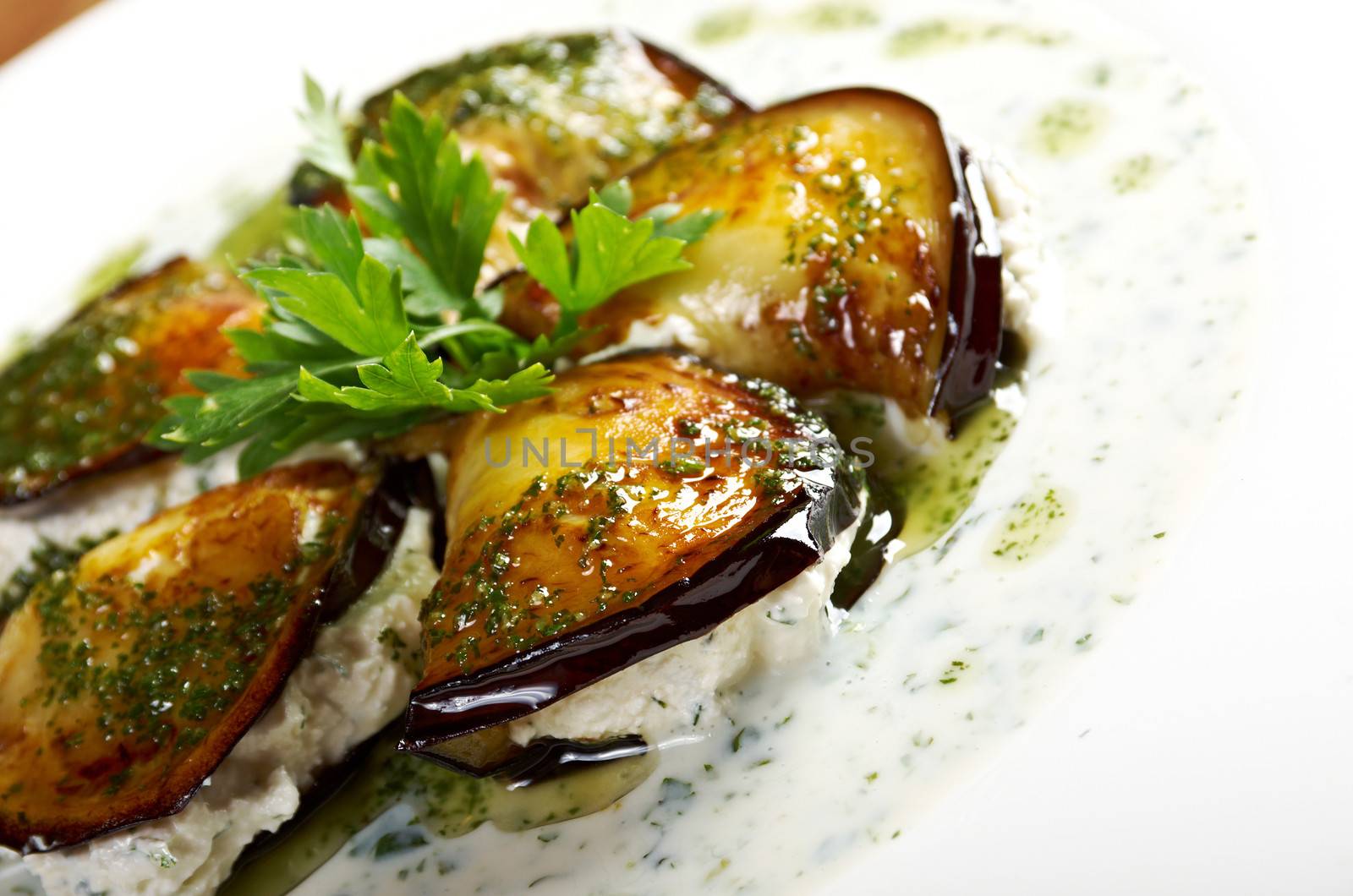 roasted eggplant with mozzarella.closeup