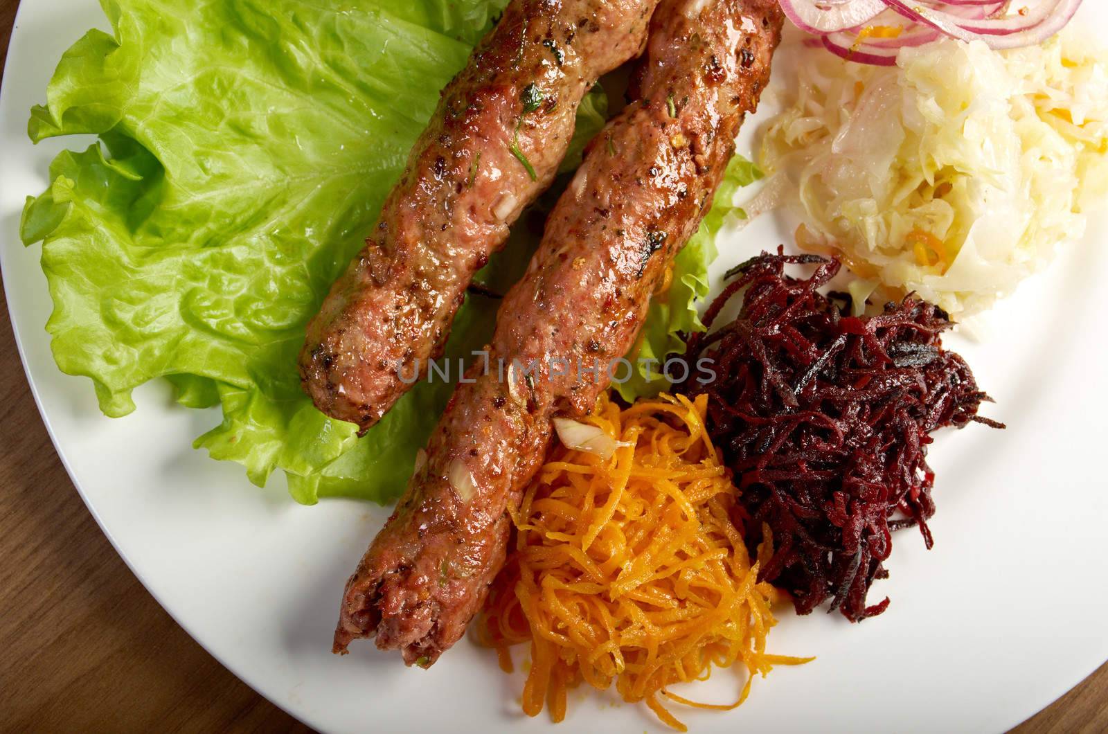 caucasian Luleh kebab with  vegetable