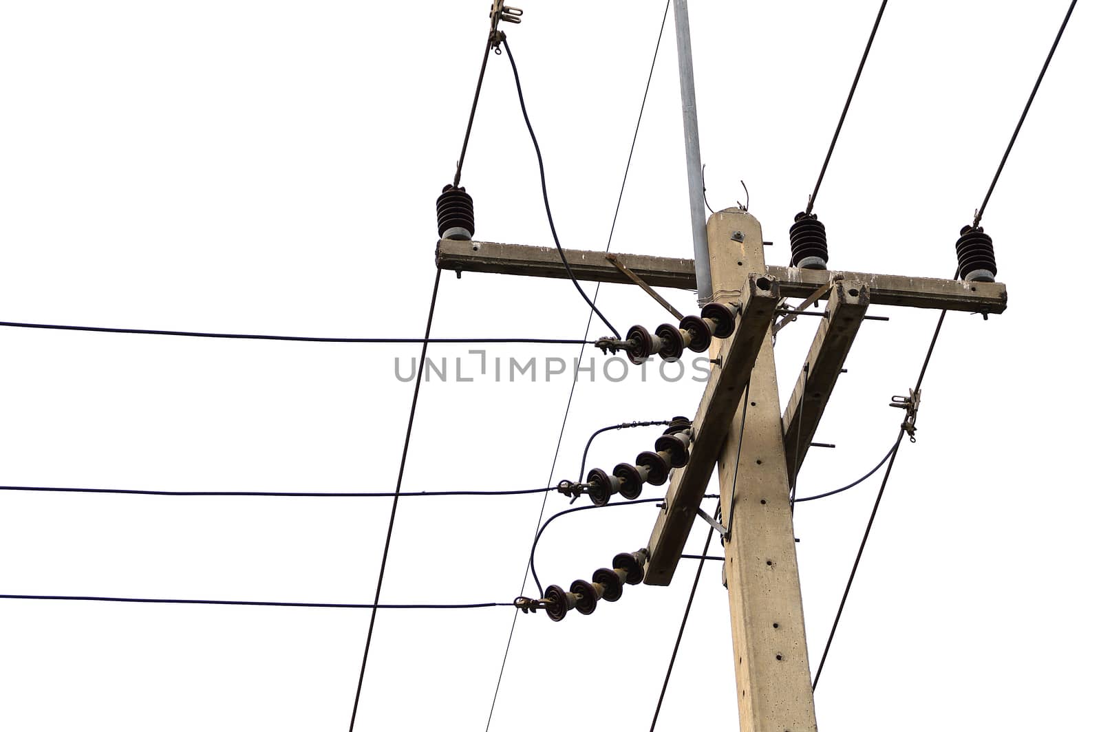 photo of an electric pole with a many cables by Lekchangply