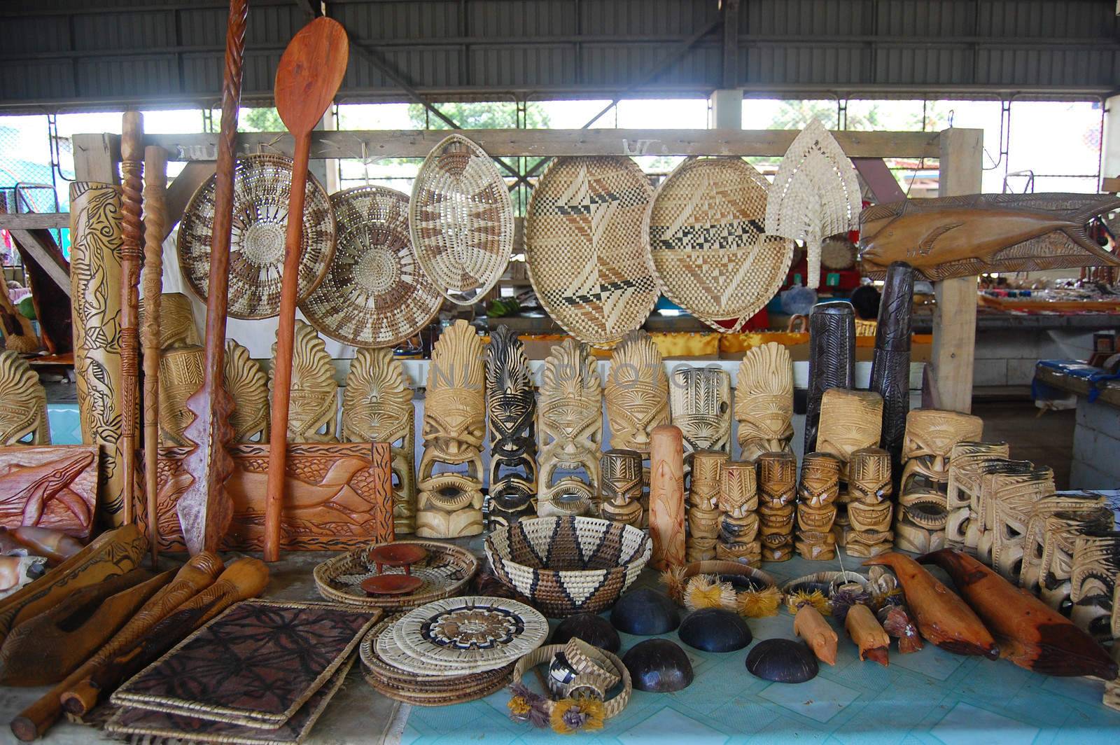 South Pacific souvenirs at town market by danemo