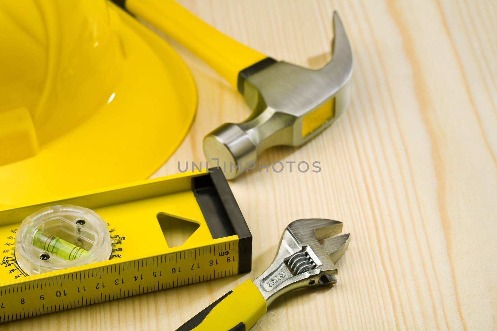 construction tools on wooden table