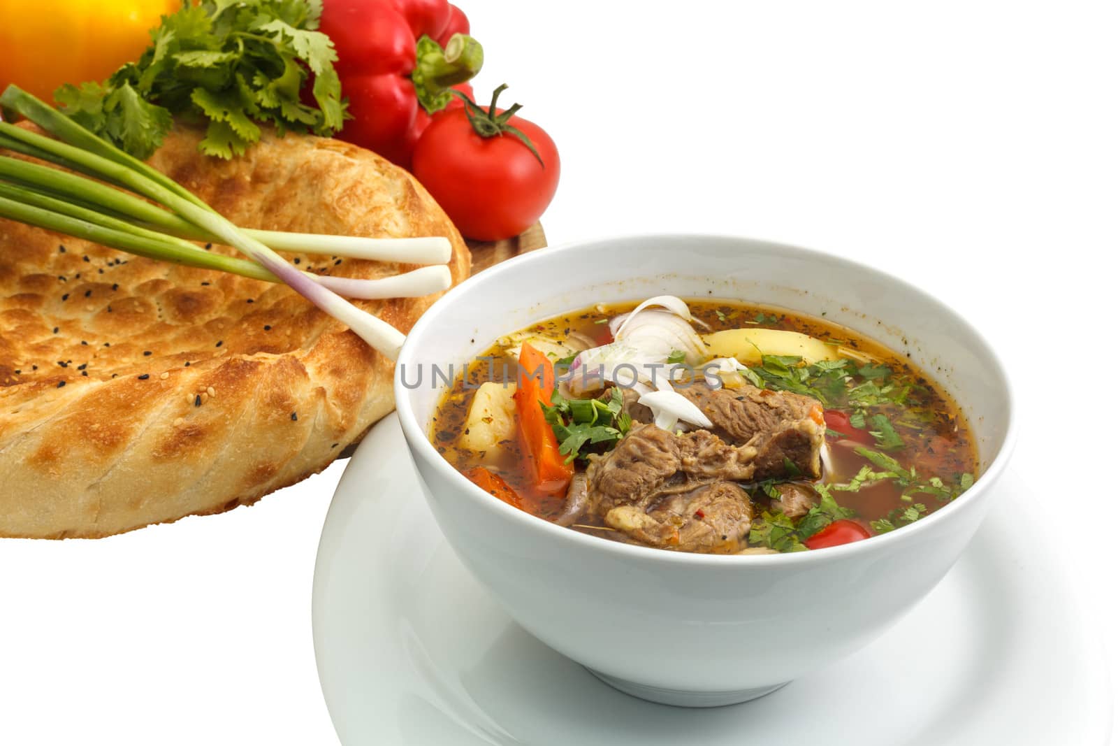 Kharcho soup with bread and vegetables by fogen