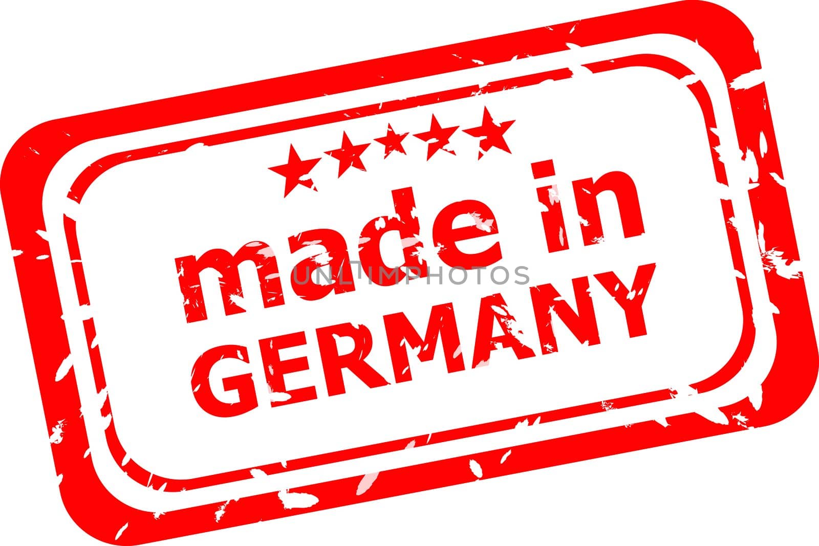 Red rubber stamp of Made In Germany