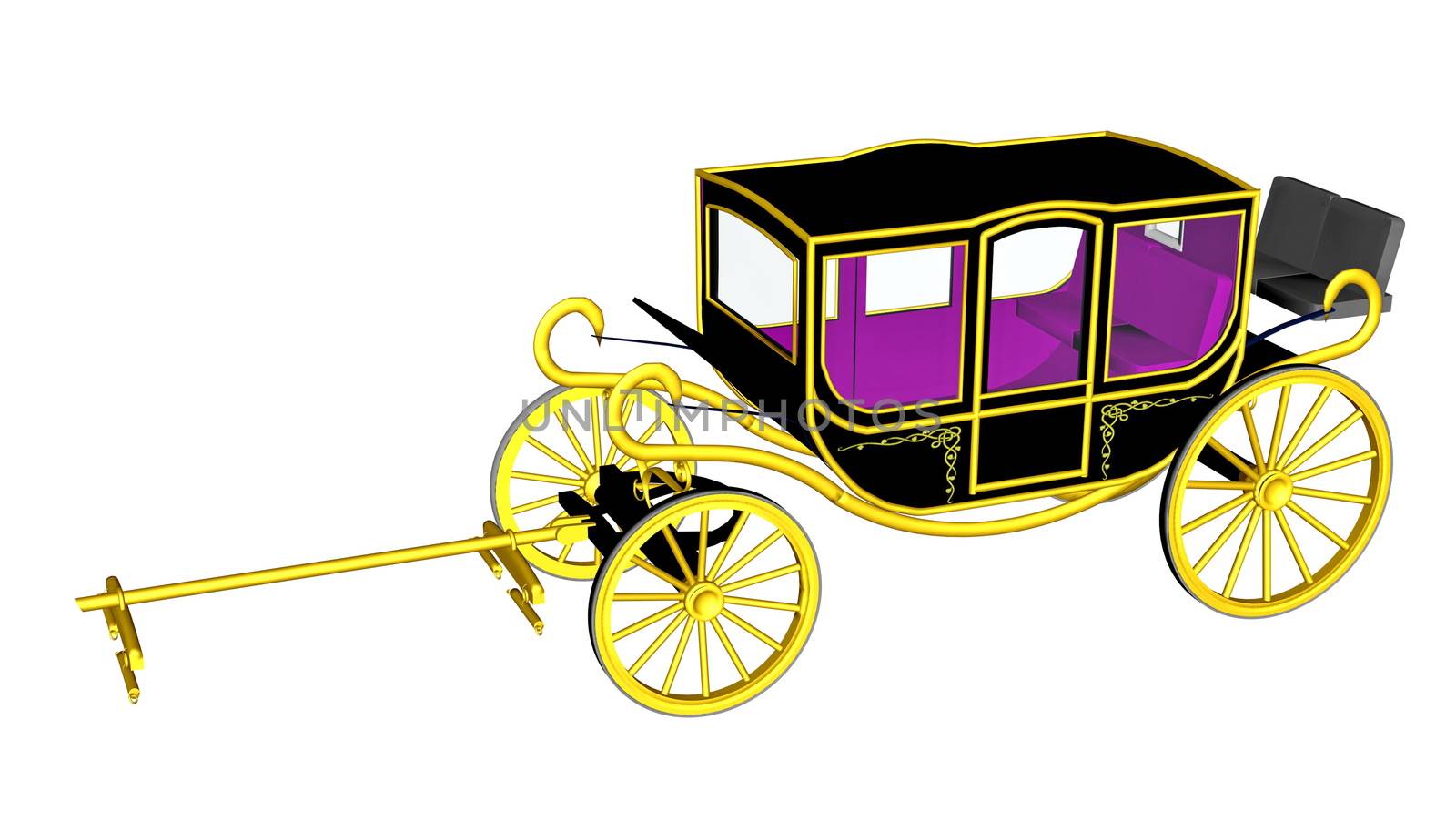 Beautiful black royal carriage in white background