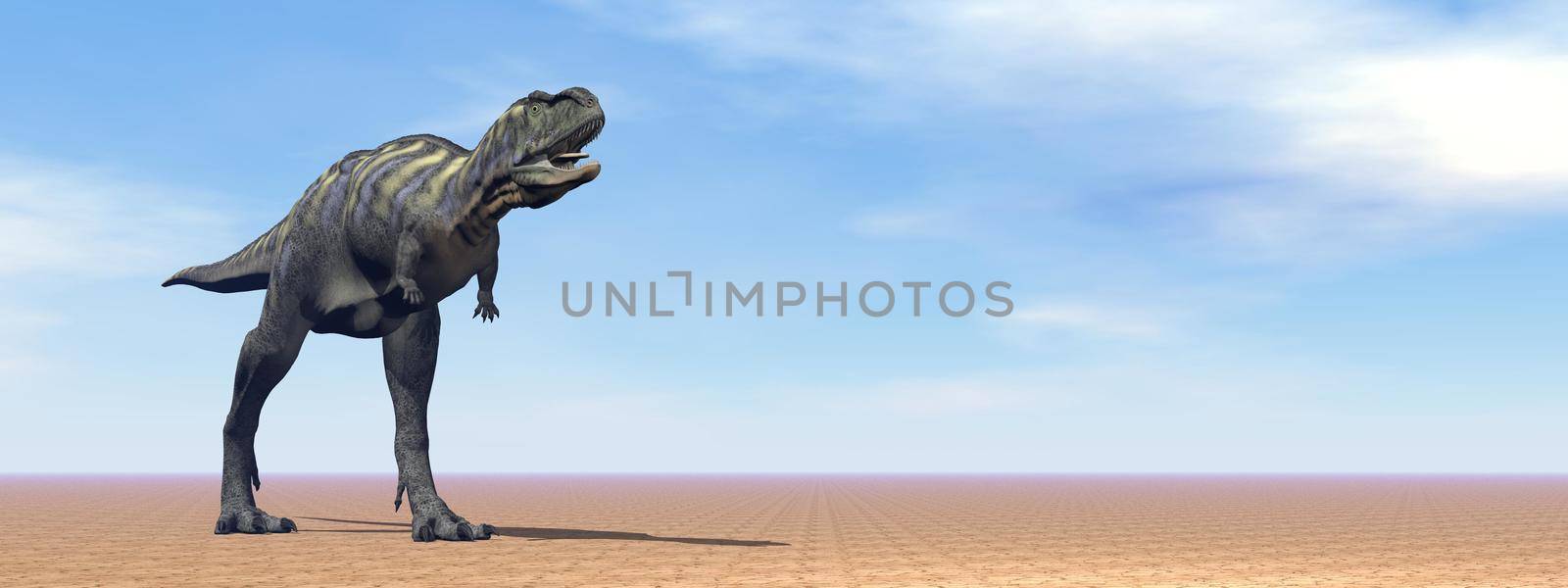 One aucasaurus dinosaur standing in the desert by daylight