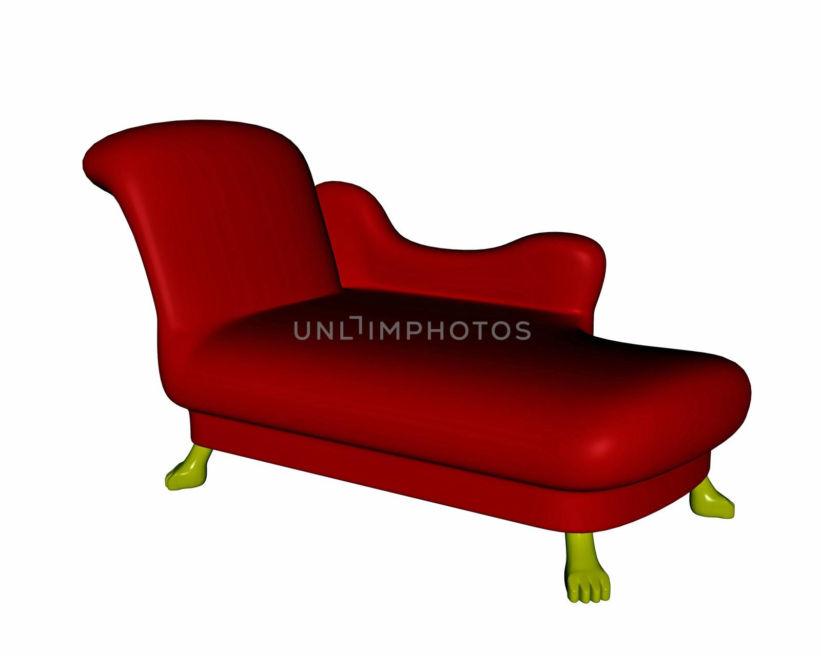 Red vintage sofa for relaxation in white background
