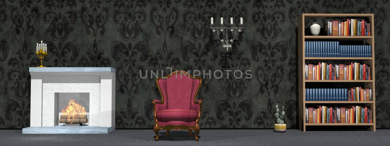 Classic study room - 3D render by Elenaphotos21