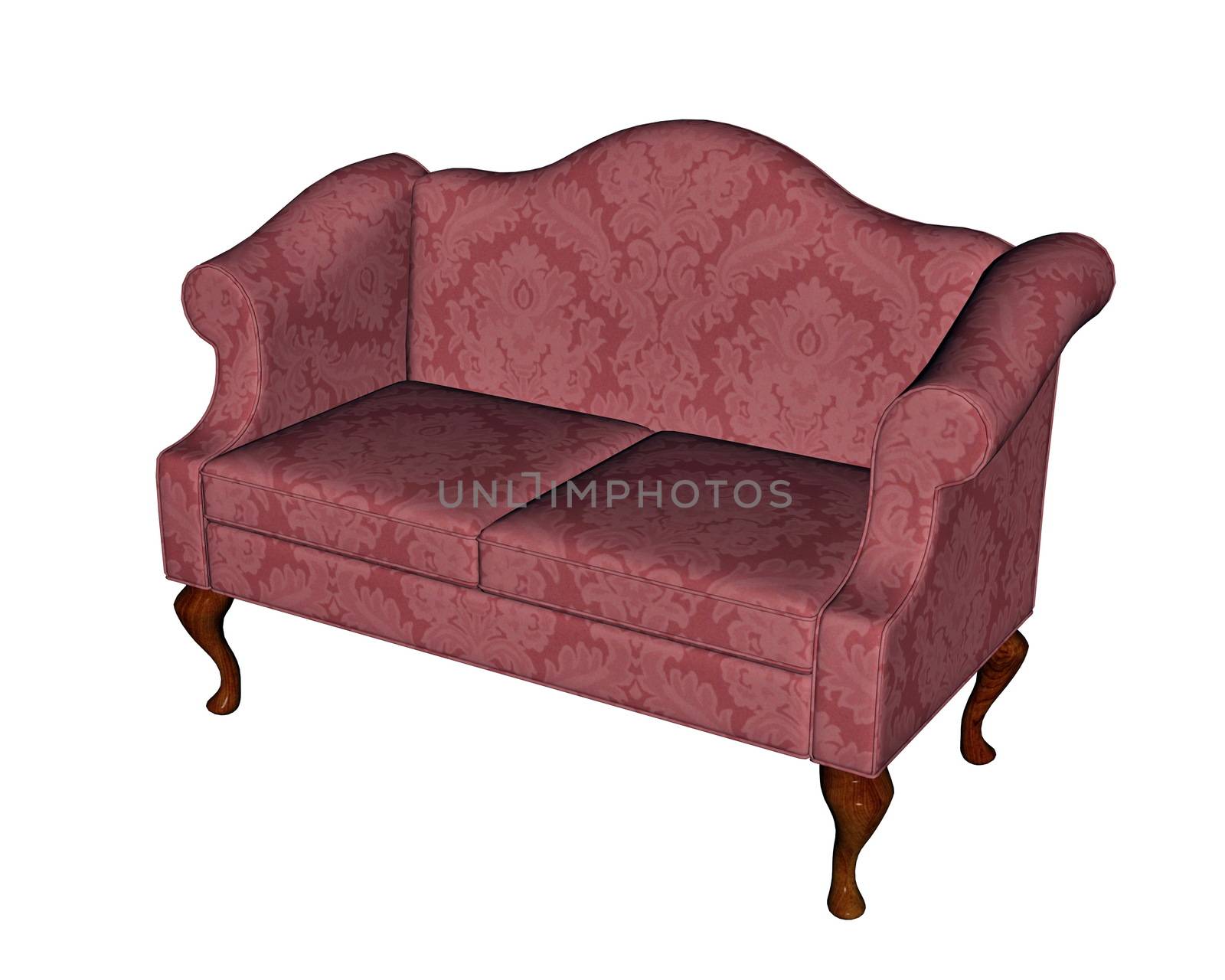 Red vintage sofa for relaxation in white background