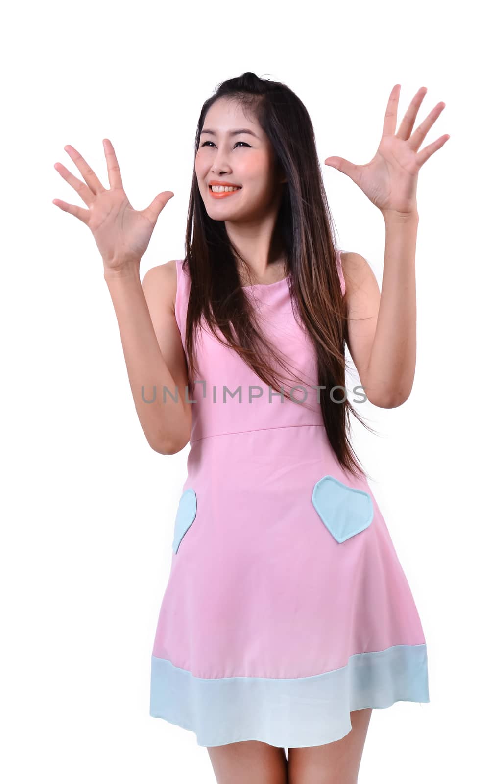 Portrait of a happy woman on a white background