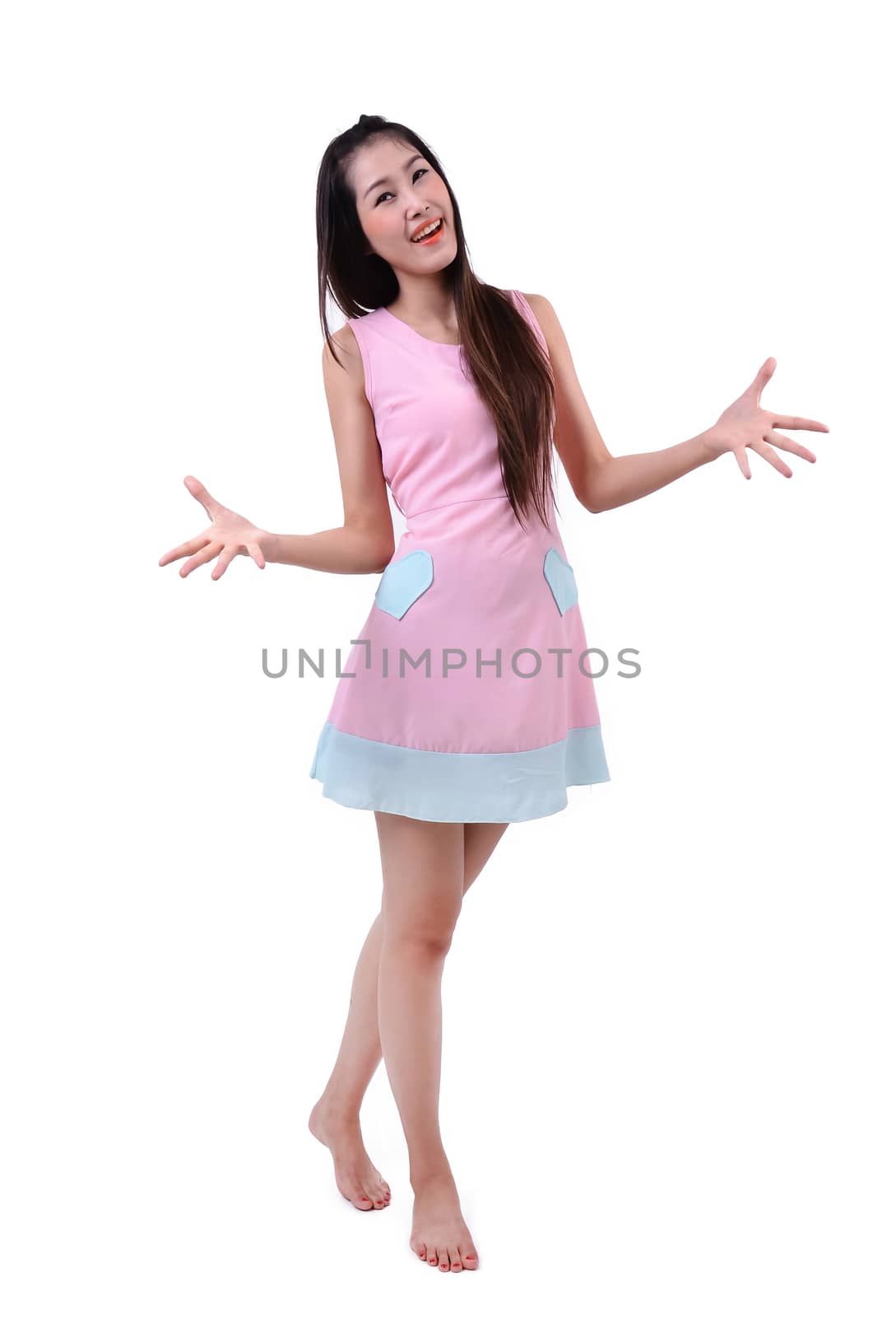 Portrait of a happy woman on a white background