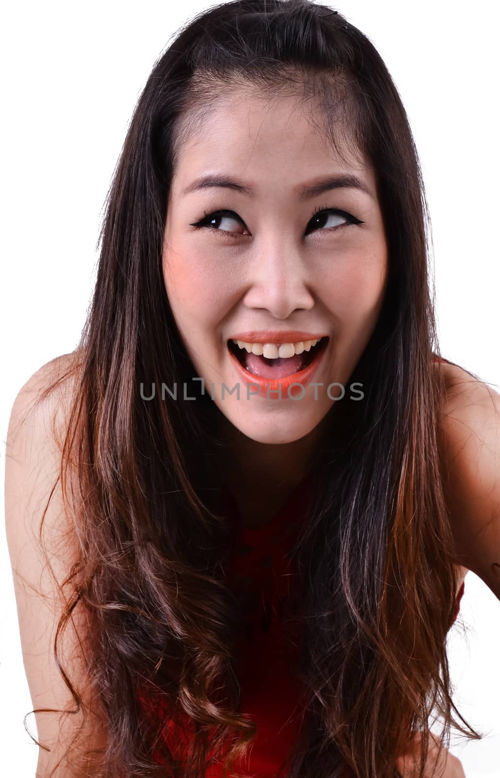 Portrait of a happy woman on a white background