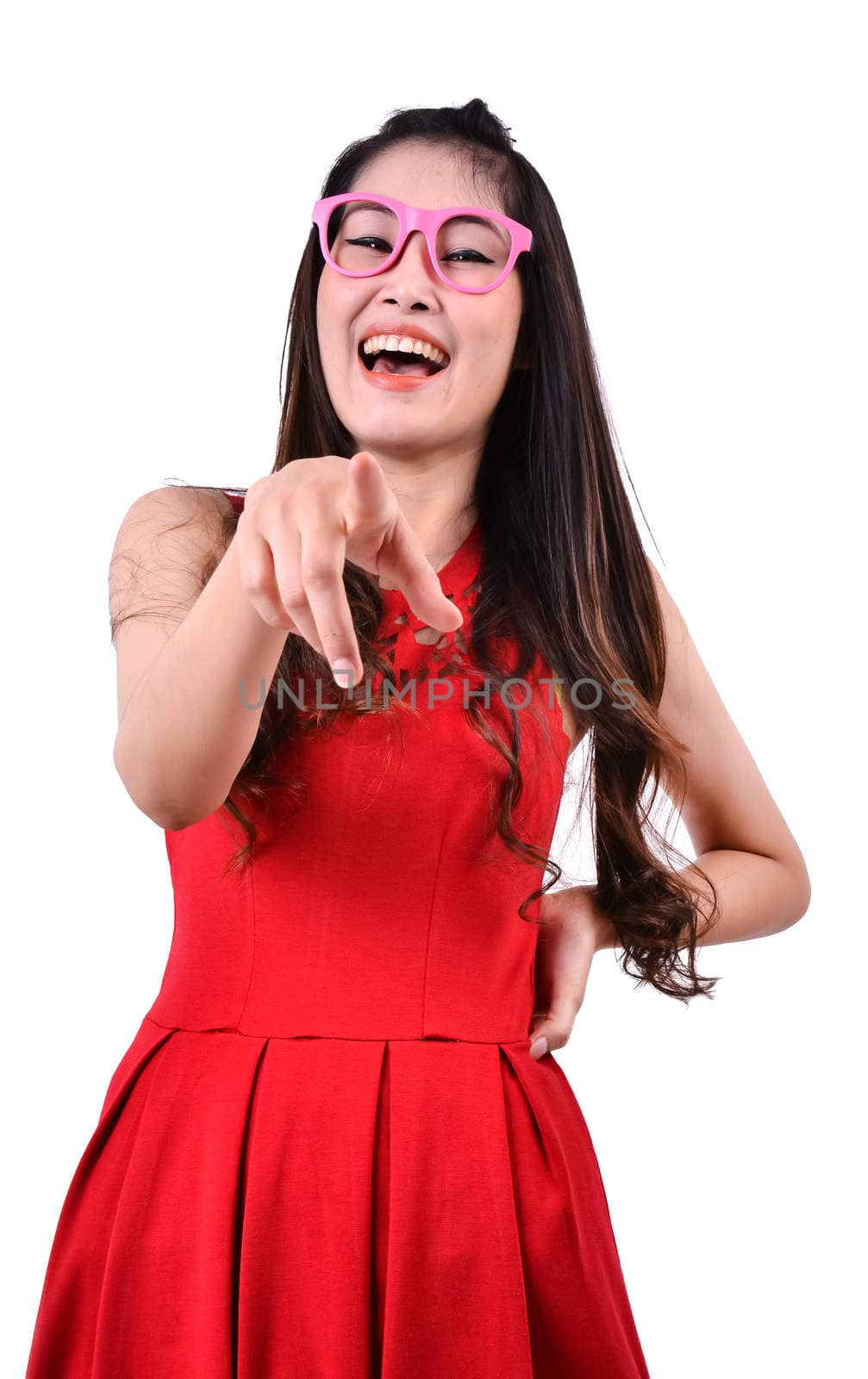 Portrait of a happy woman on a white background