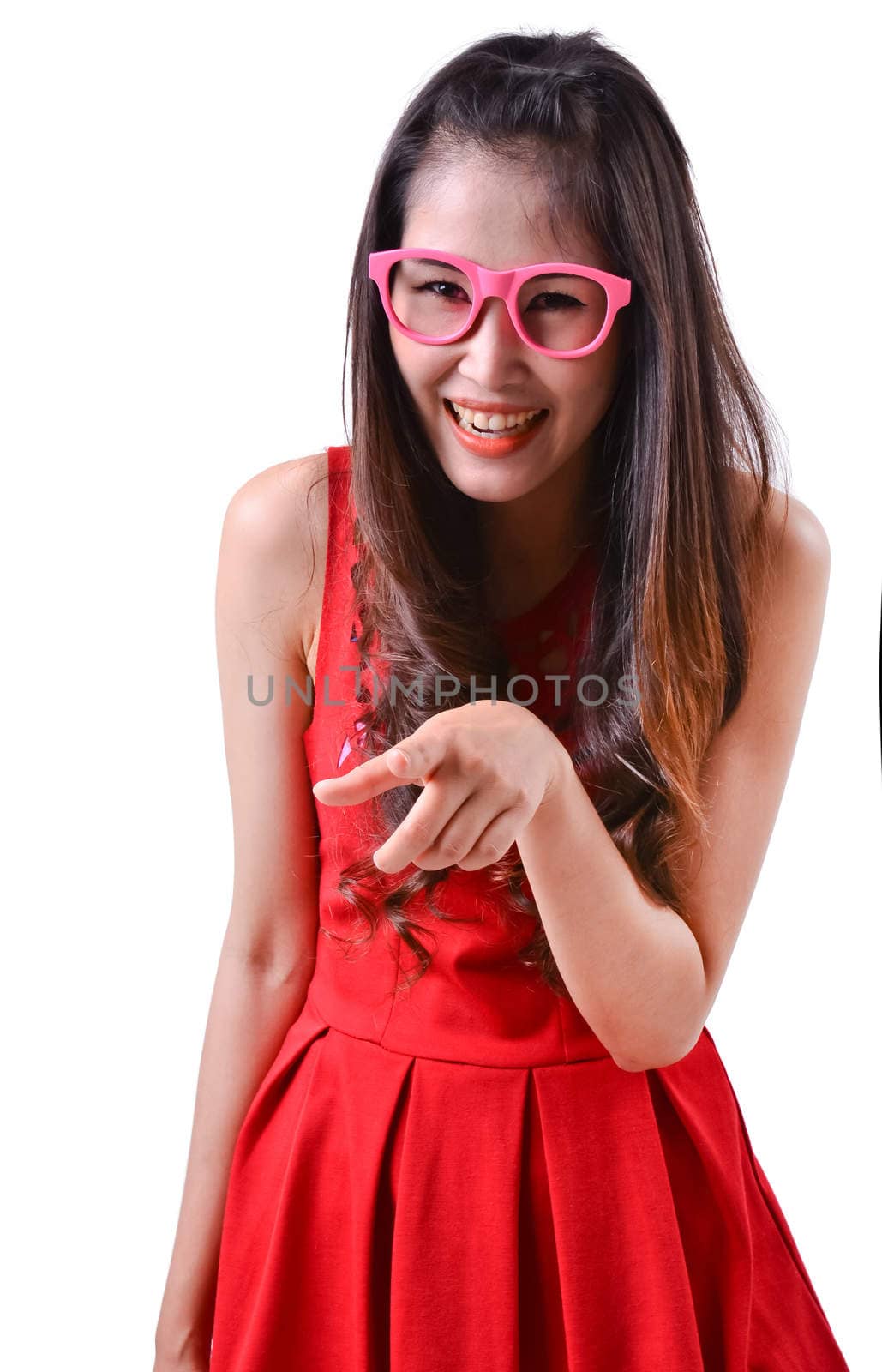 Portrait of a happy woman on a white background