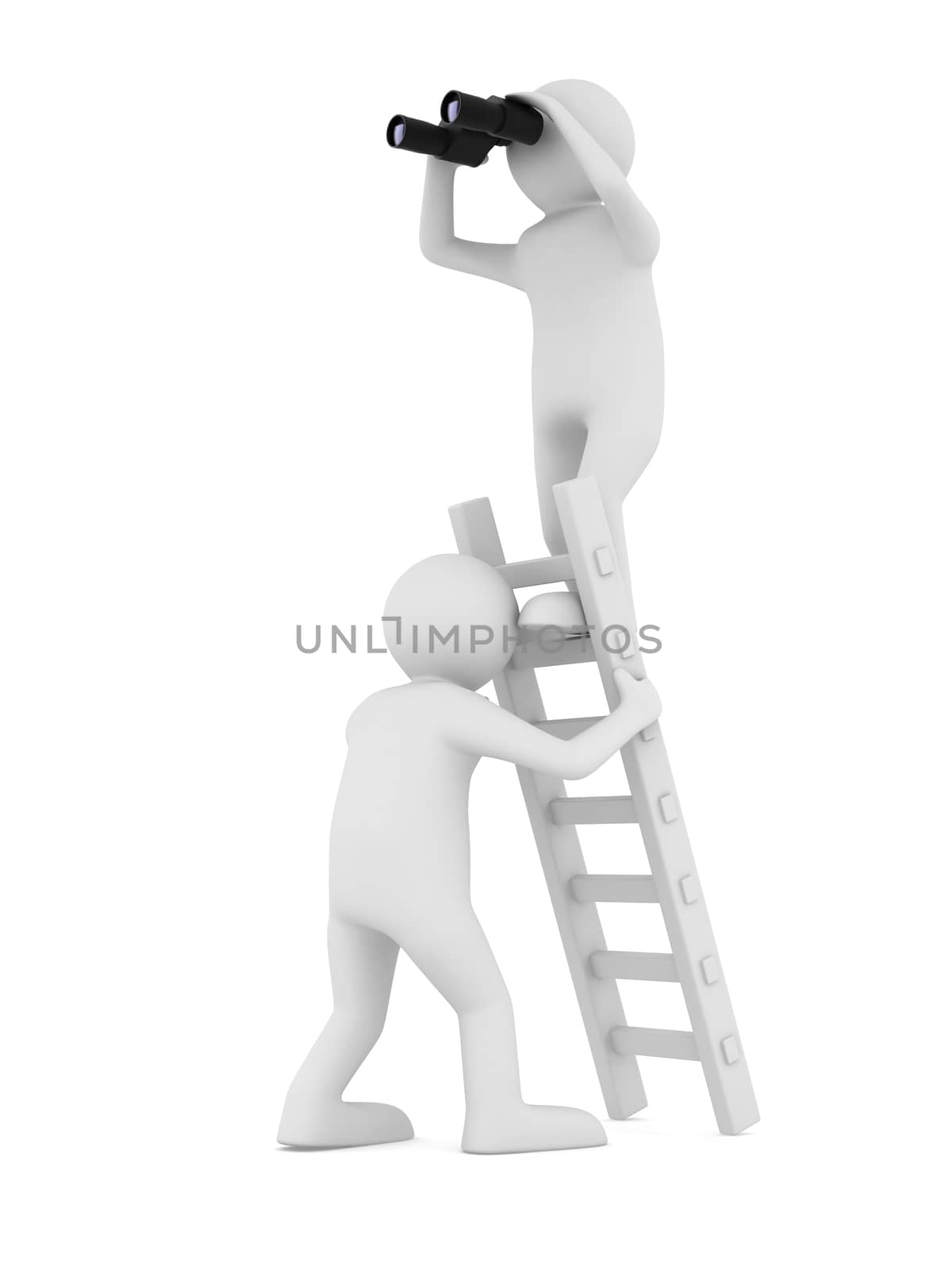 man on staircase. Isolated 3D image