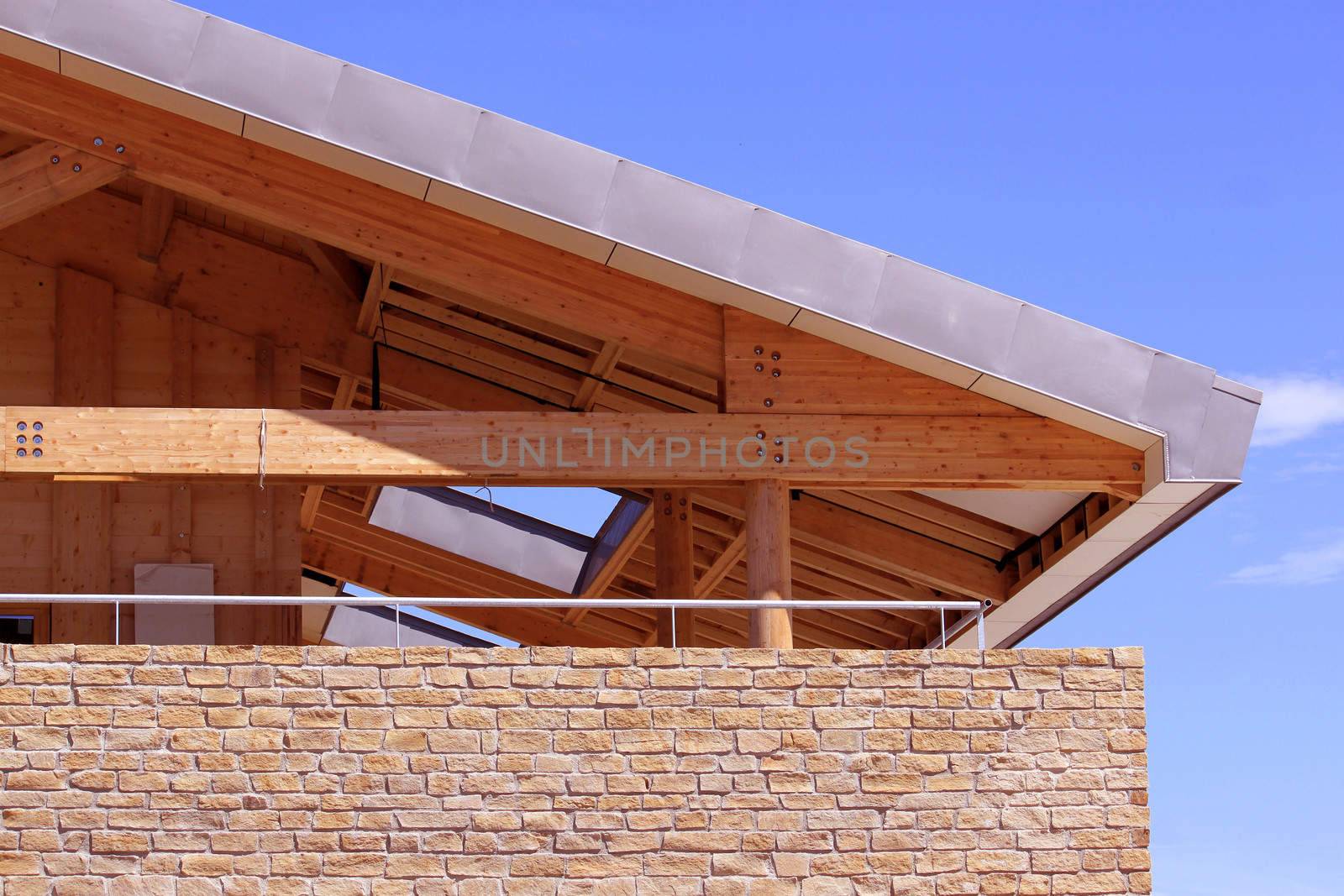 Natural wood construction of a house or business for an ecological energy saving