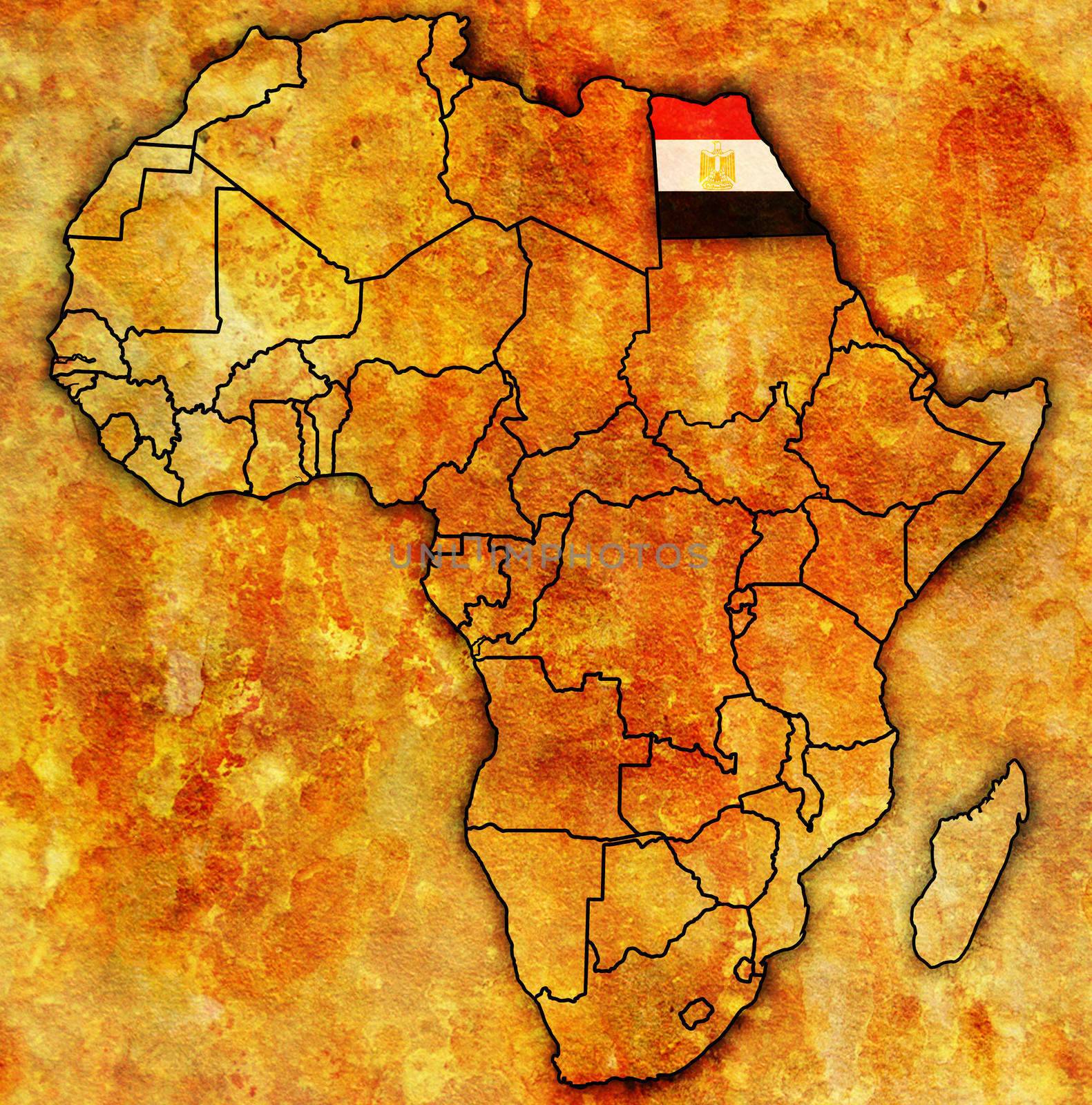 egypt on actual vintage political map of africa with flags