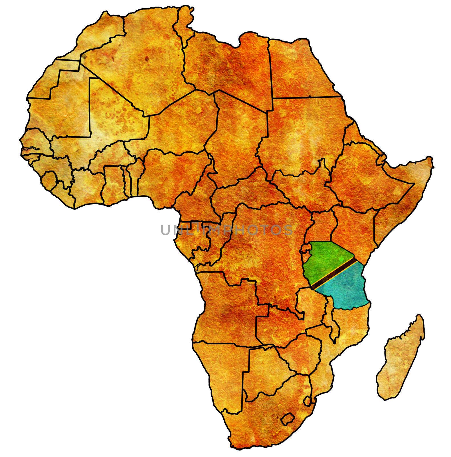 tanzania on actual vintage political map of africa with flags