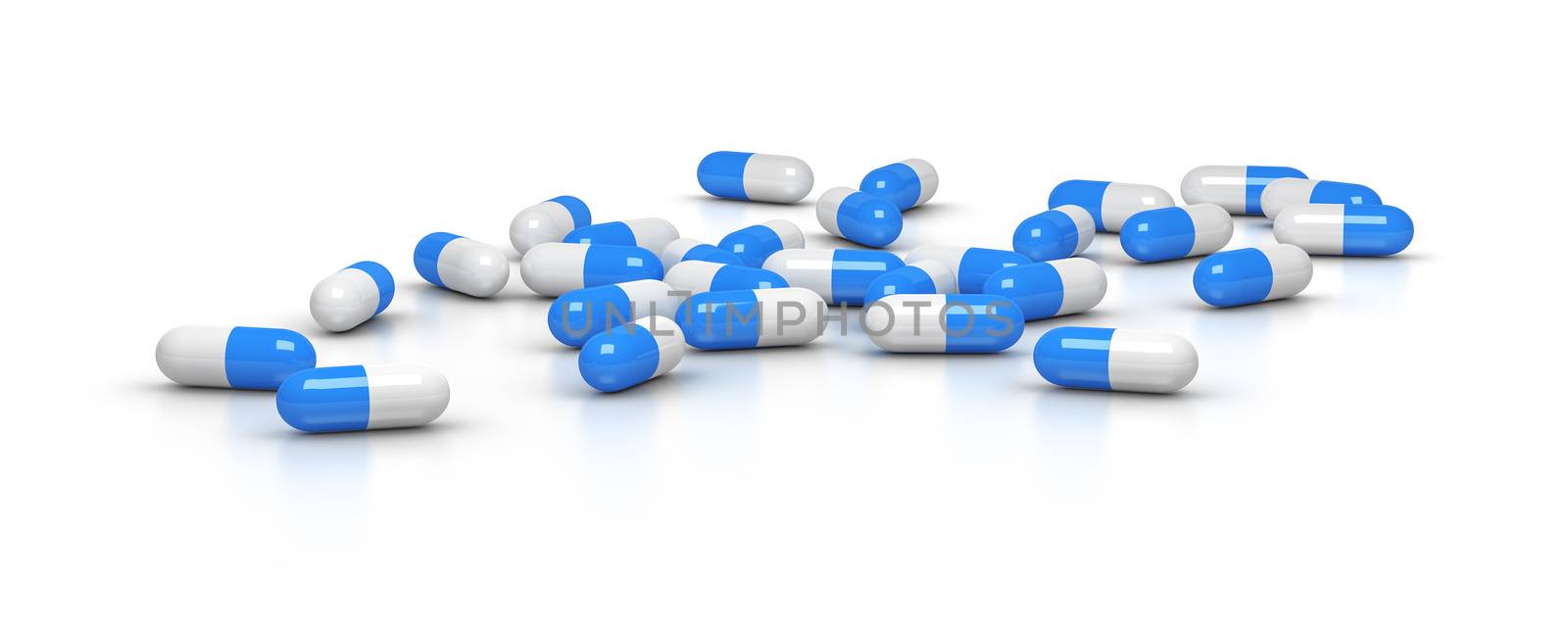 An image of some blue pills on a white background