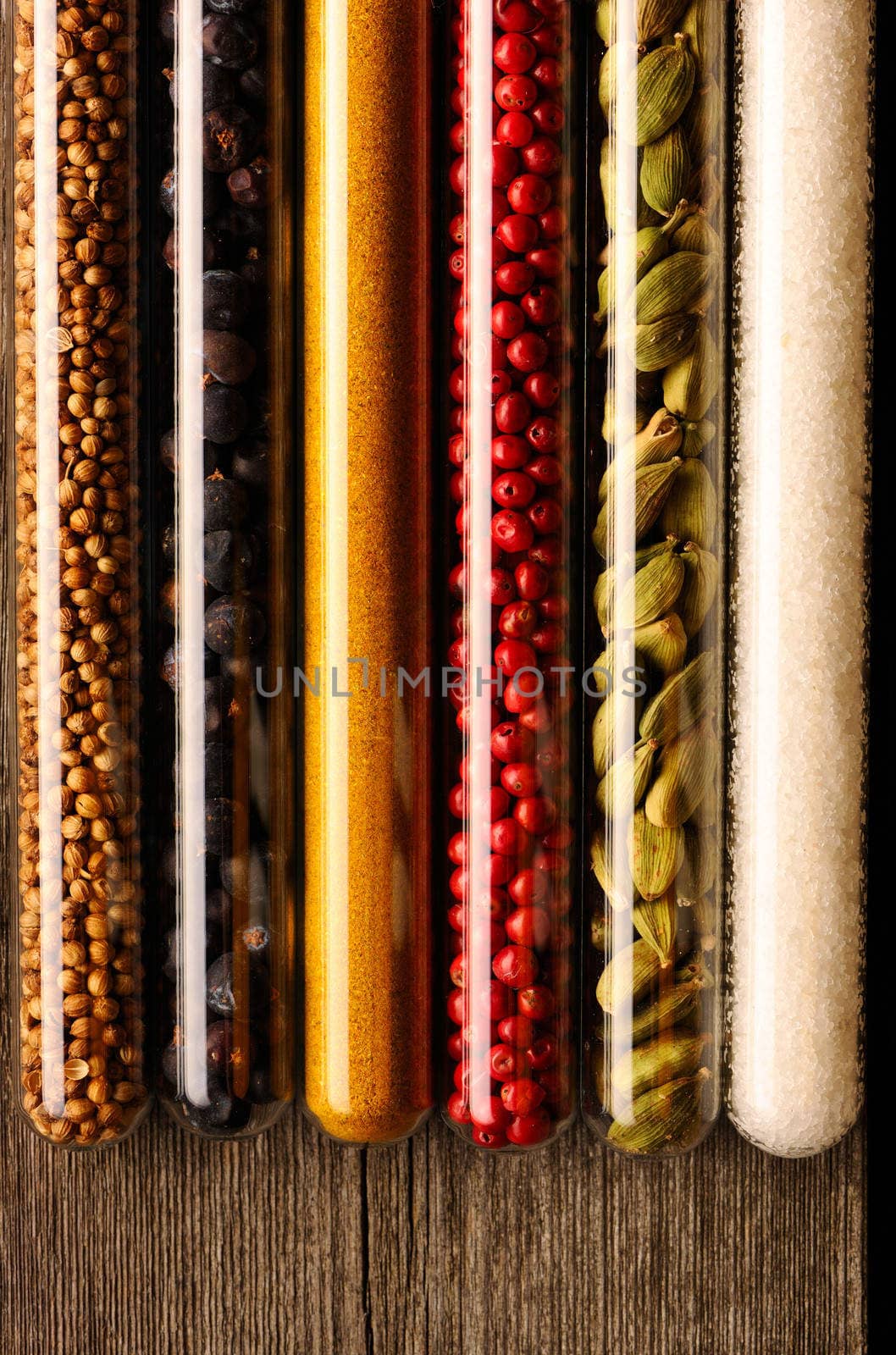 Spices in beakers close up
